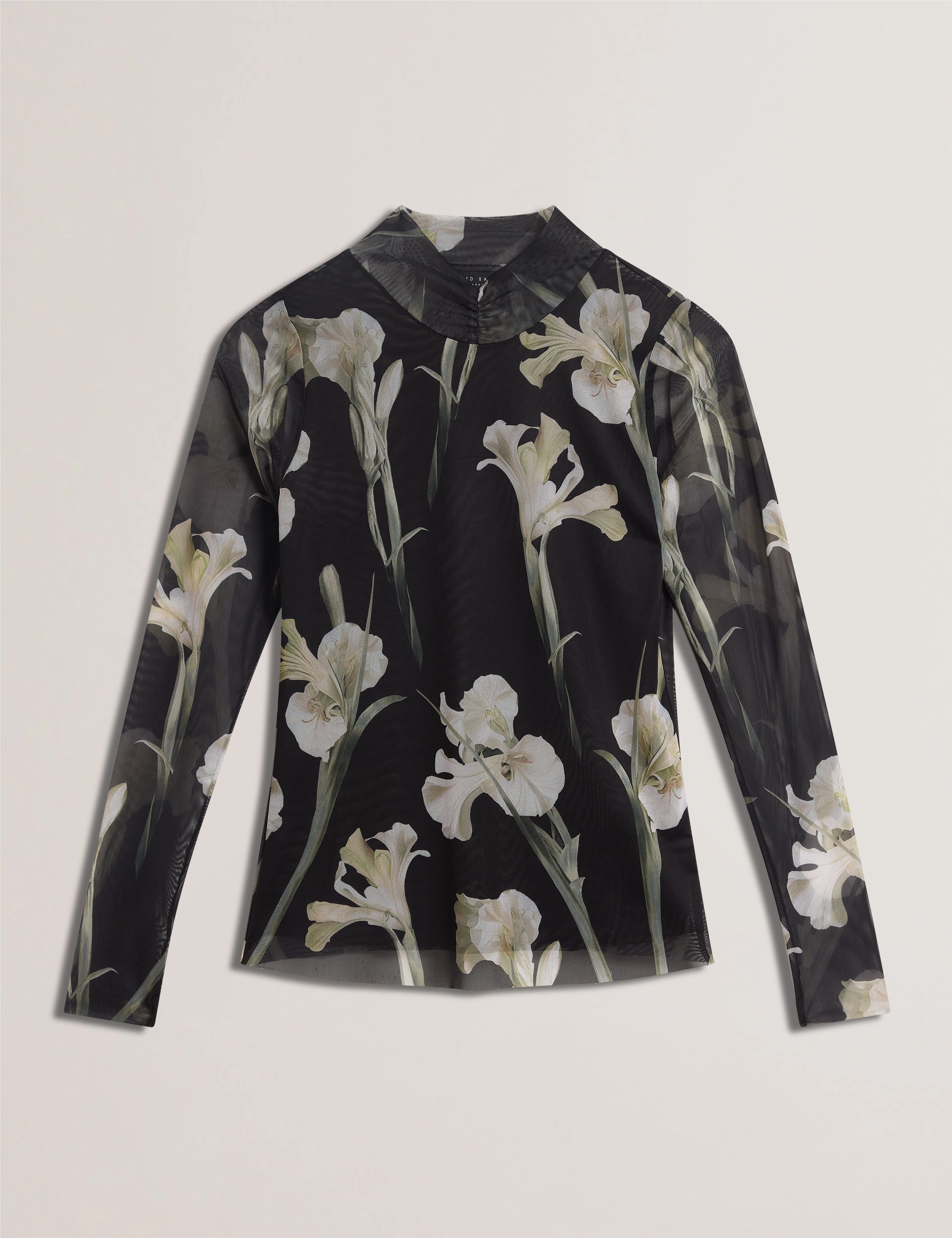Fiaahh High Neck Mesh Printed Top Black