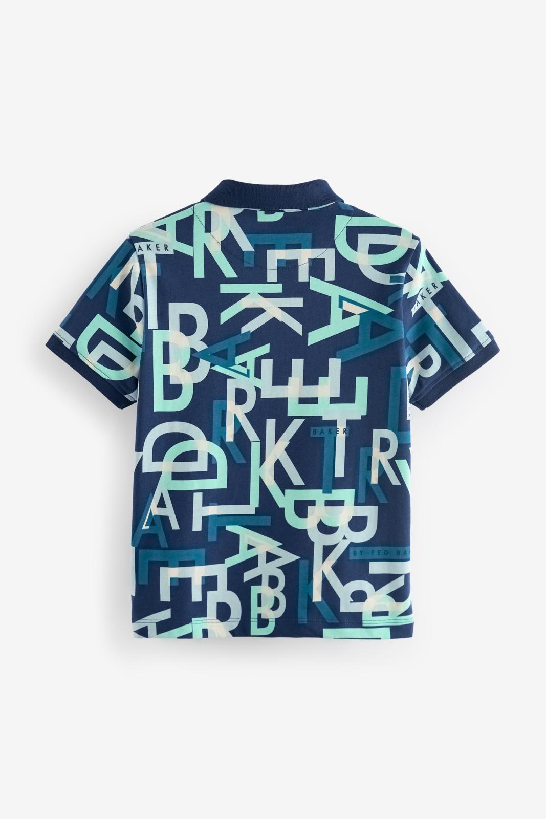 Printed 100% Cotton Polo Shirt Navy