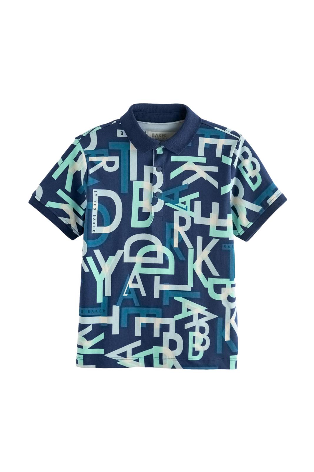 Printed 100% Cotton Polo Shirt Navy