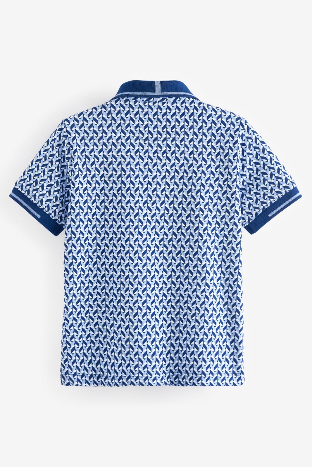 Printed 100% Cotton Polo Shirt Blue