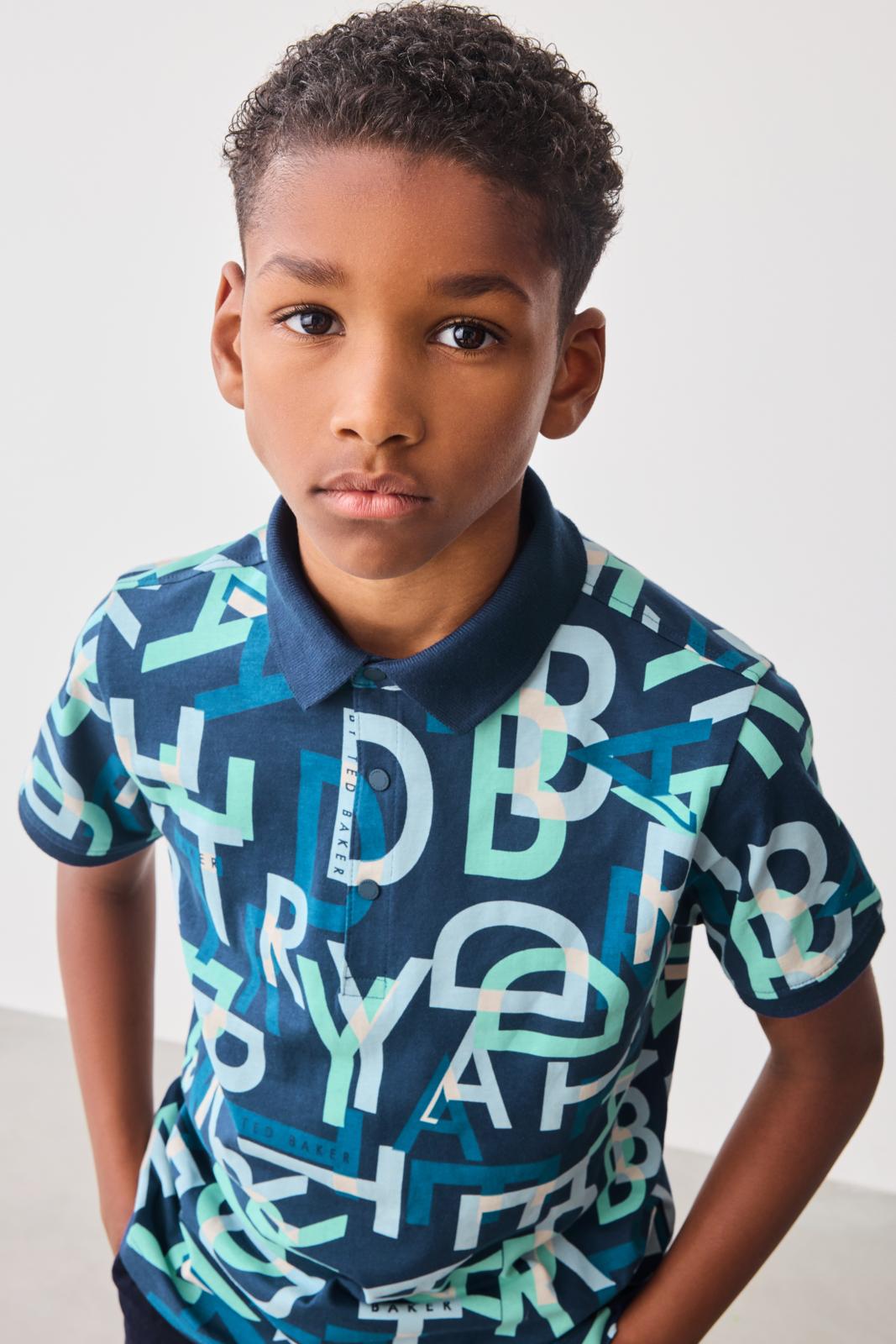 Printed 100% Cotton Polo Shirt Navy