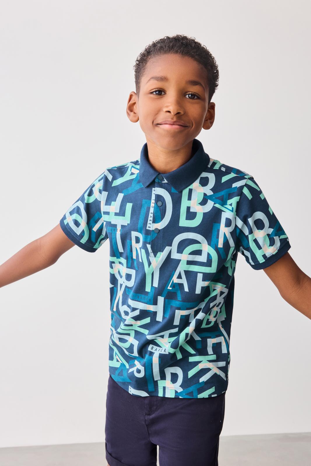 Printed 100% Cotton Polo Shirt Navy