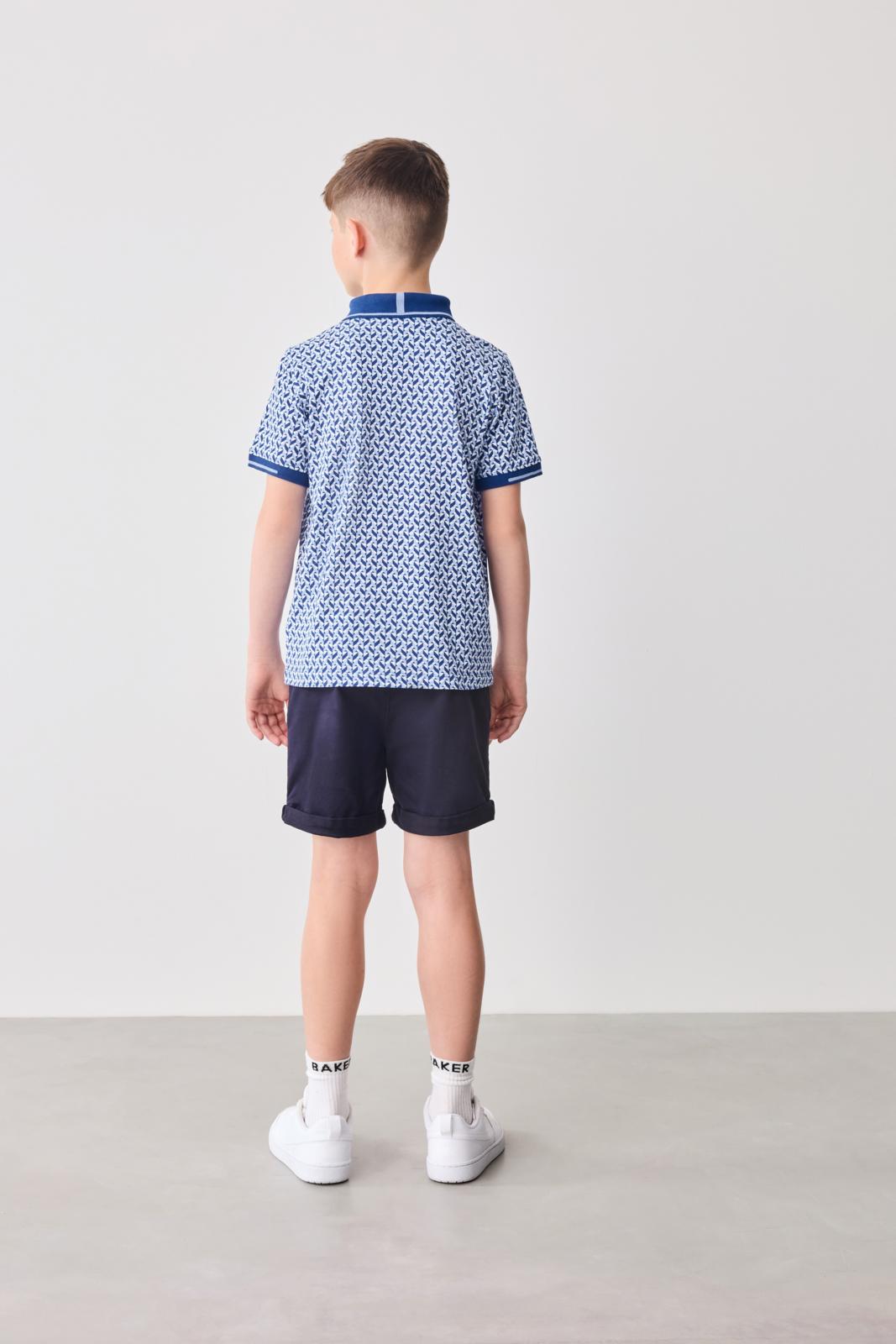 Printed 100% Cotton Polo Shirt Blue