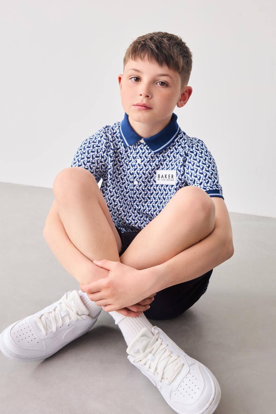 Printed 100% Cotton Polo Shirt Blue
