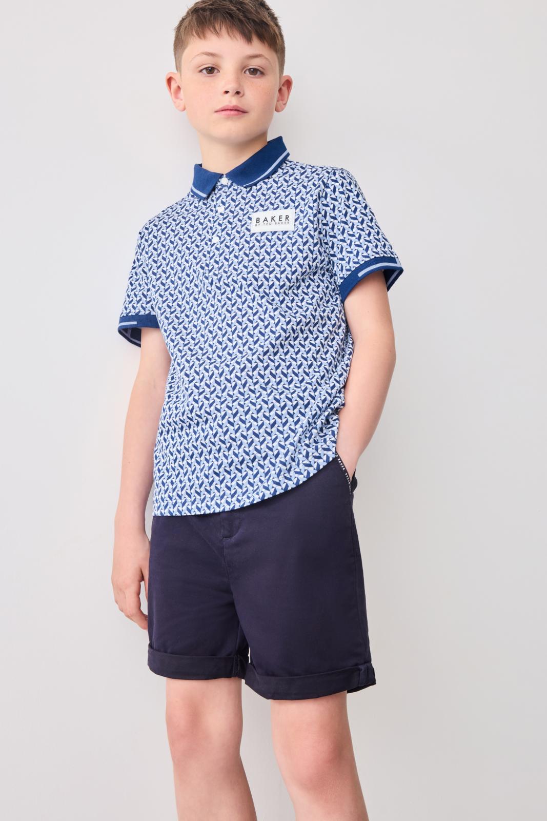 Printed 100% Cotton Polo Shirt Blue