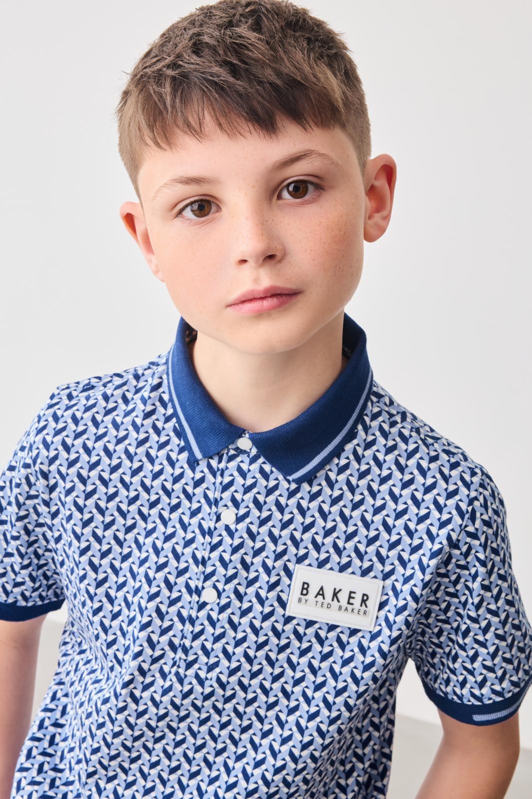 Printed 100% Cotton Polo Shirt Blue