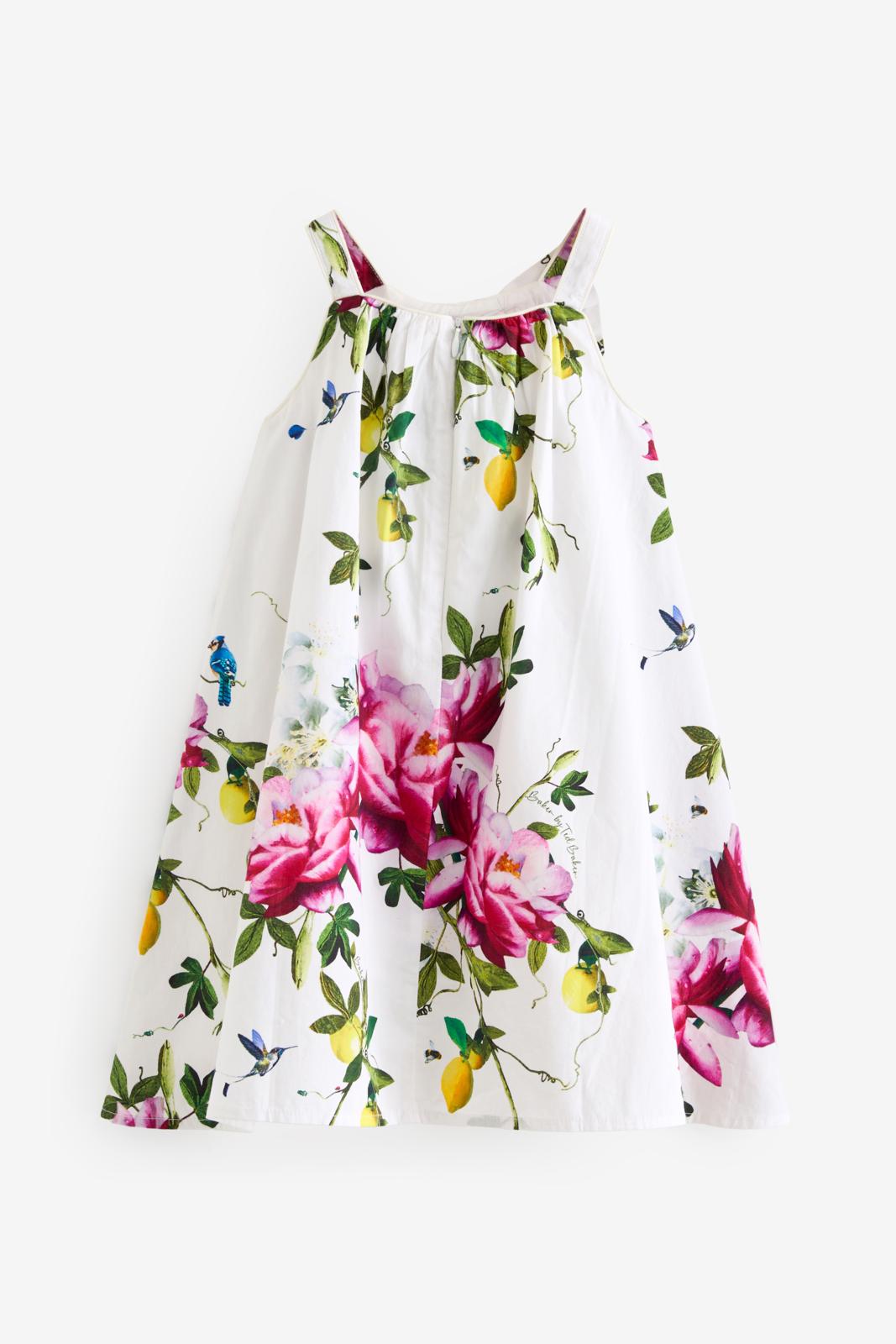 Floral Bow Woven 100% Cotton White Dress White