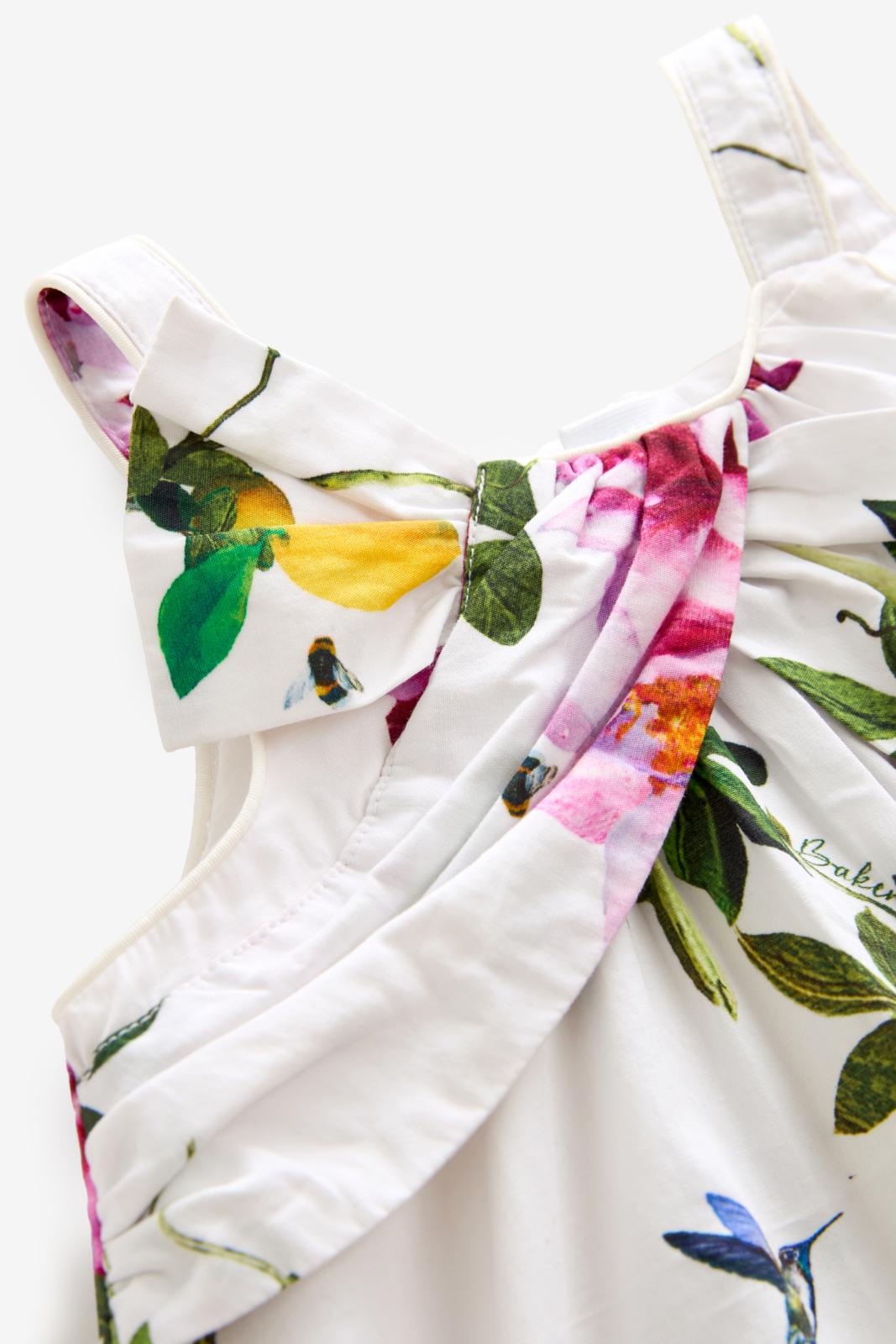 Floral Bow Woven 100% Cotton White Dress White
