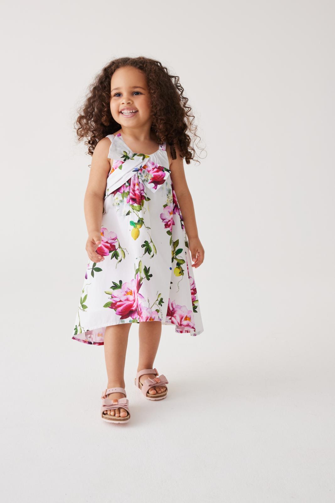 Floral Bow Woven 100% Cotton White Dress White