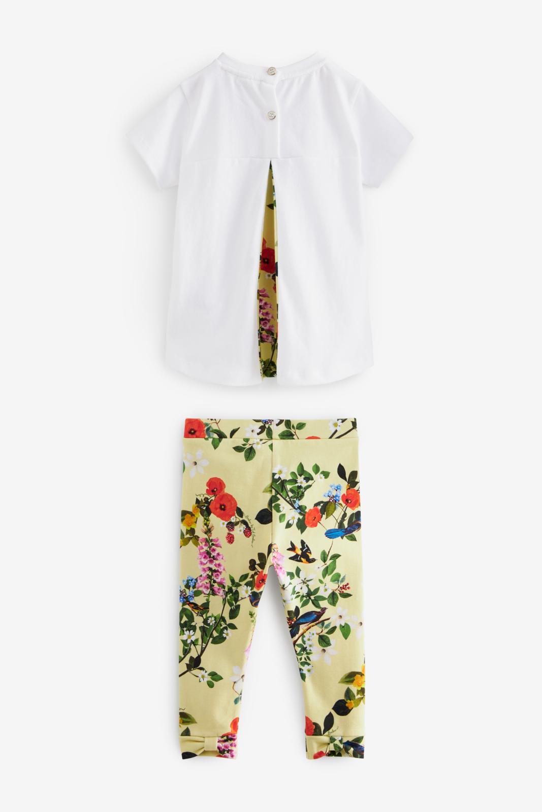 Yellow Floral 100% Cotton T-Shirt And Leggings Yellow