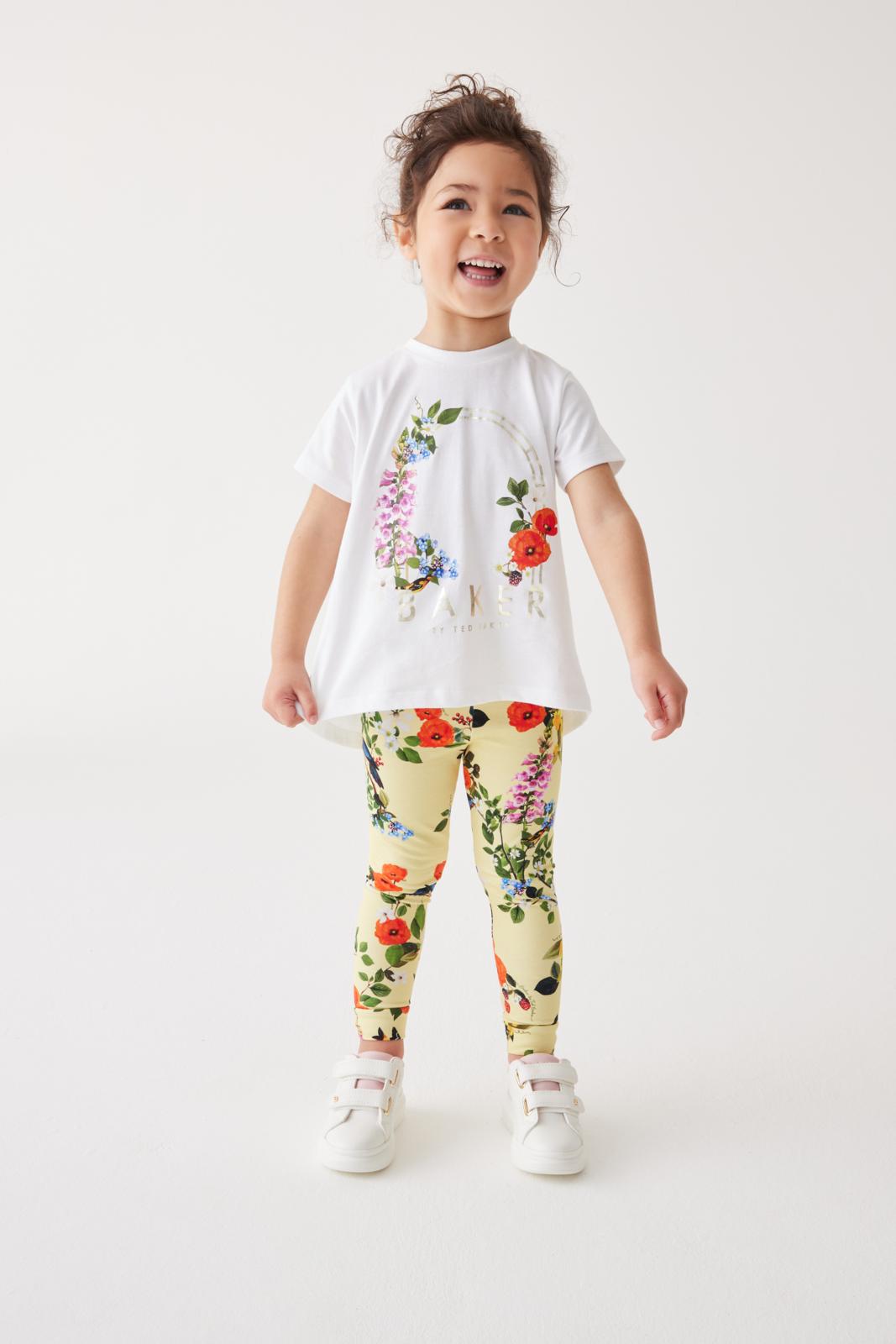 Yellow Floral 100% Cotton T-Shirt And Leggings Yellow