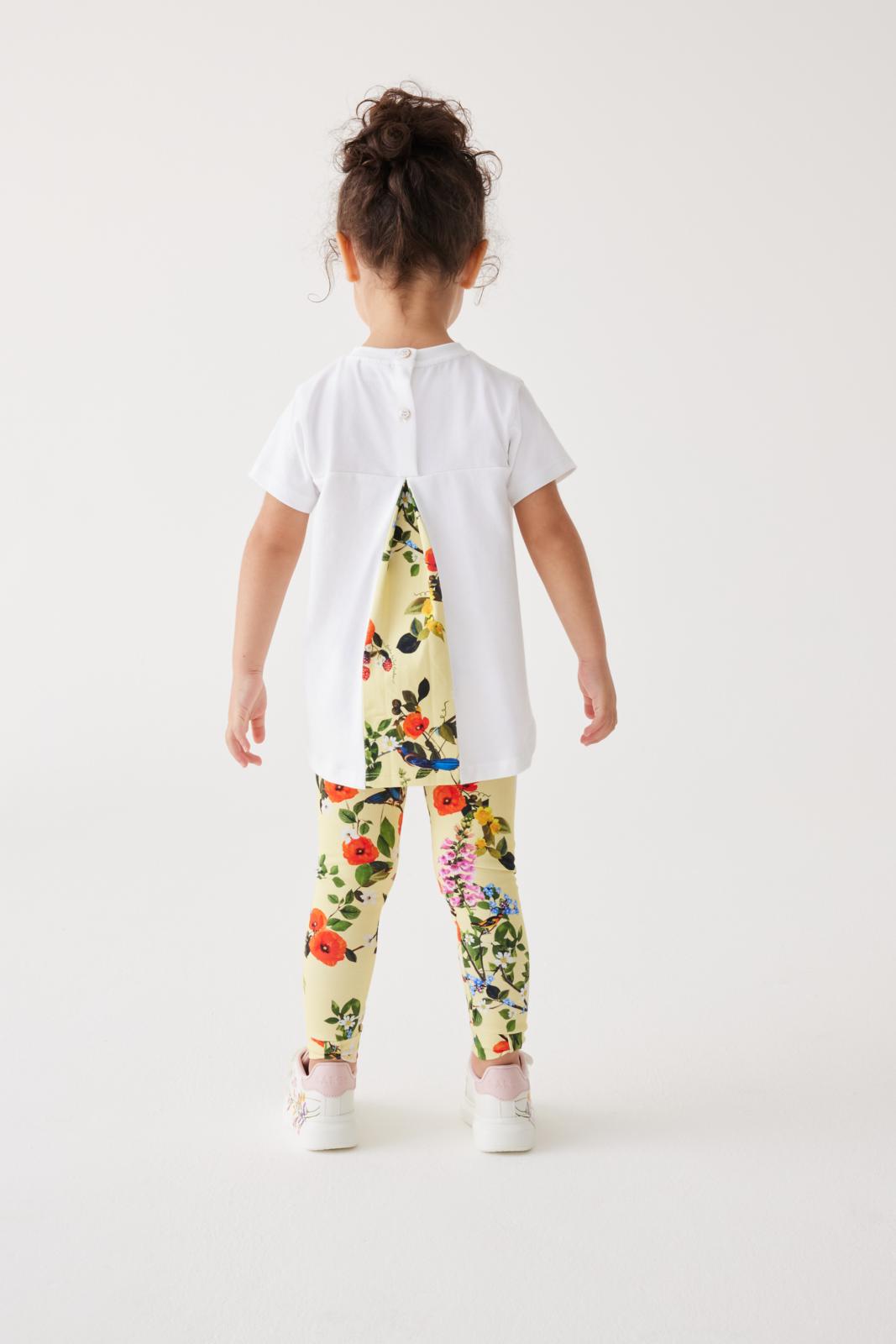 Yellow Floral 100% Cotton T-Shirt And Leggings Yellow
