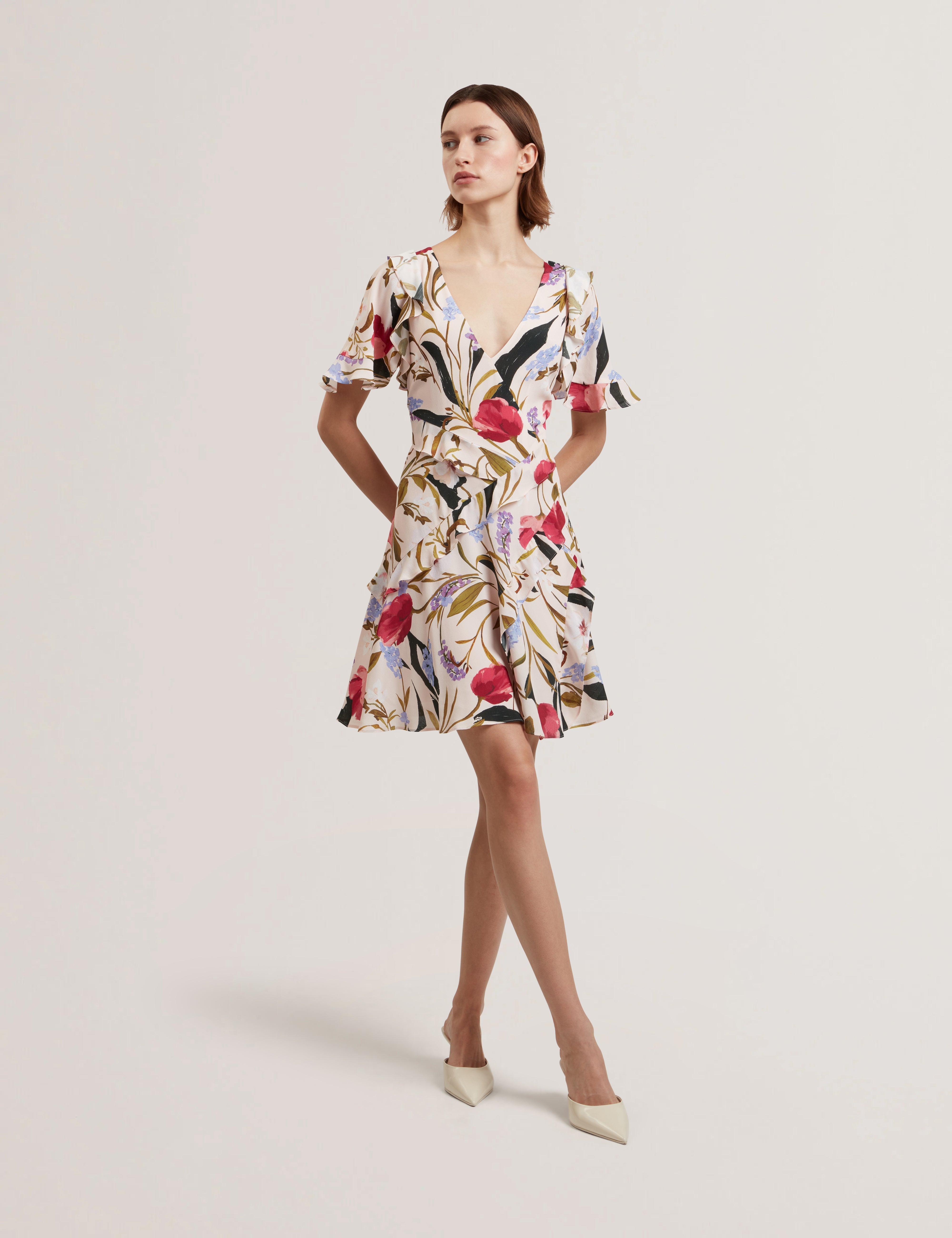 Issiia Frill Detail Mini Dress With Angel Sleeve Pl-Pink