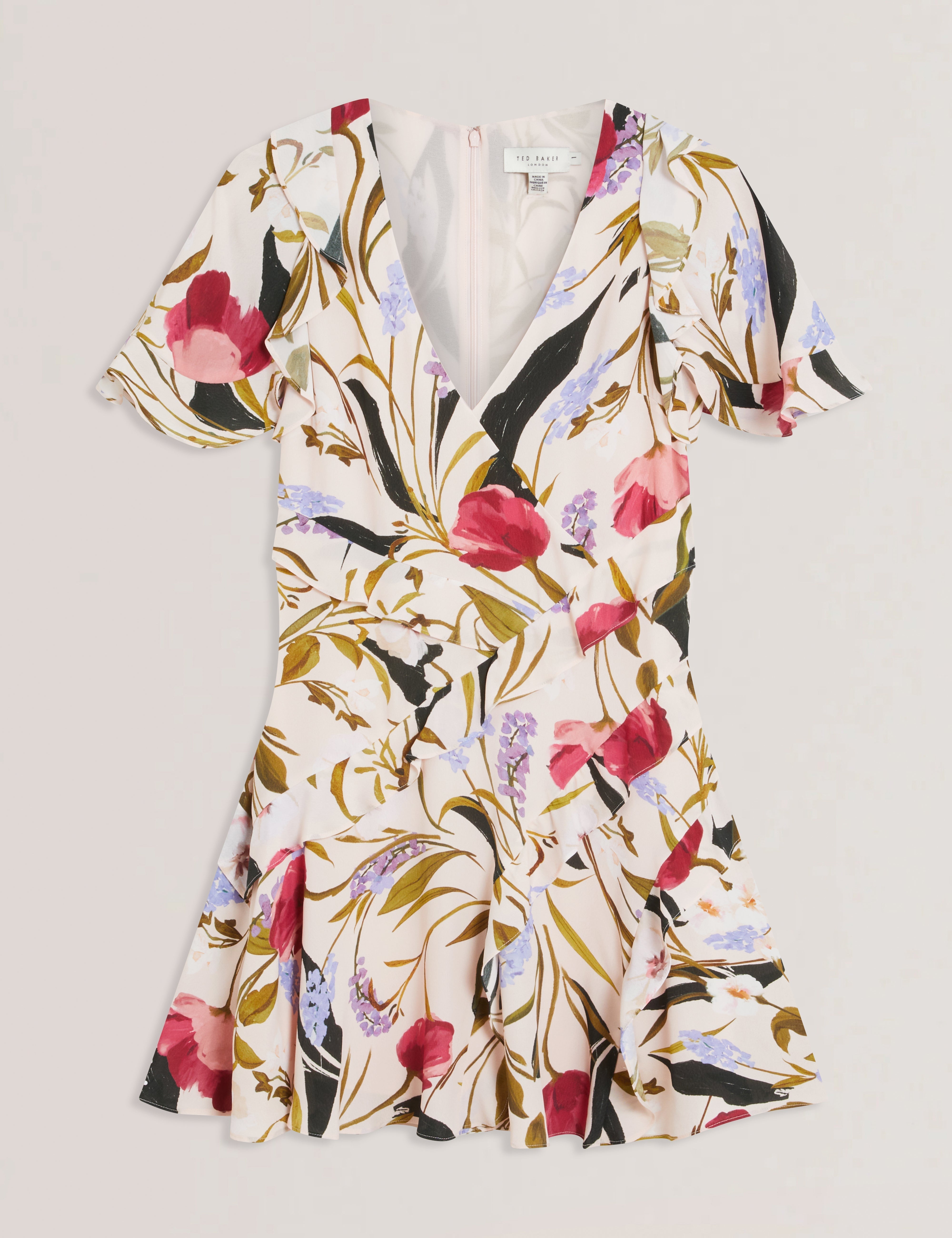 Issiia Frill Detail Mini Dress With Angel Sleeve Pl-Pink