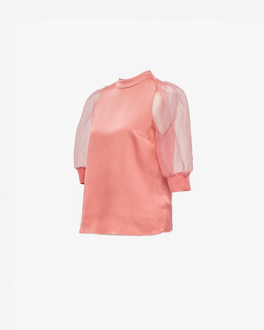 Iindigo Organza Puff Sleeve Top Dusky Pink