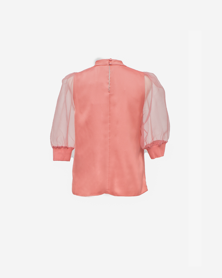 Iindigo Organza Puff Sleeve Top Dusky Pink