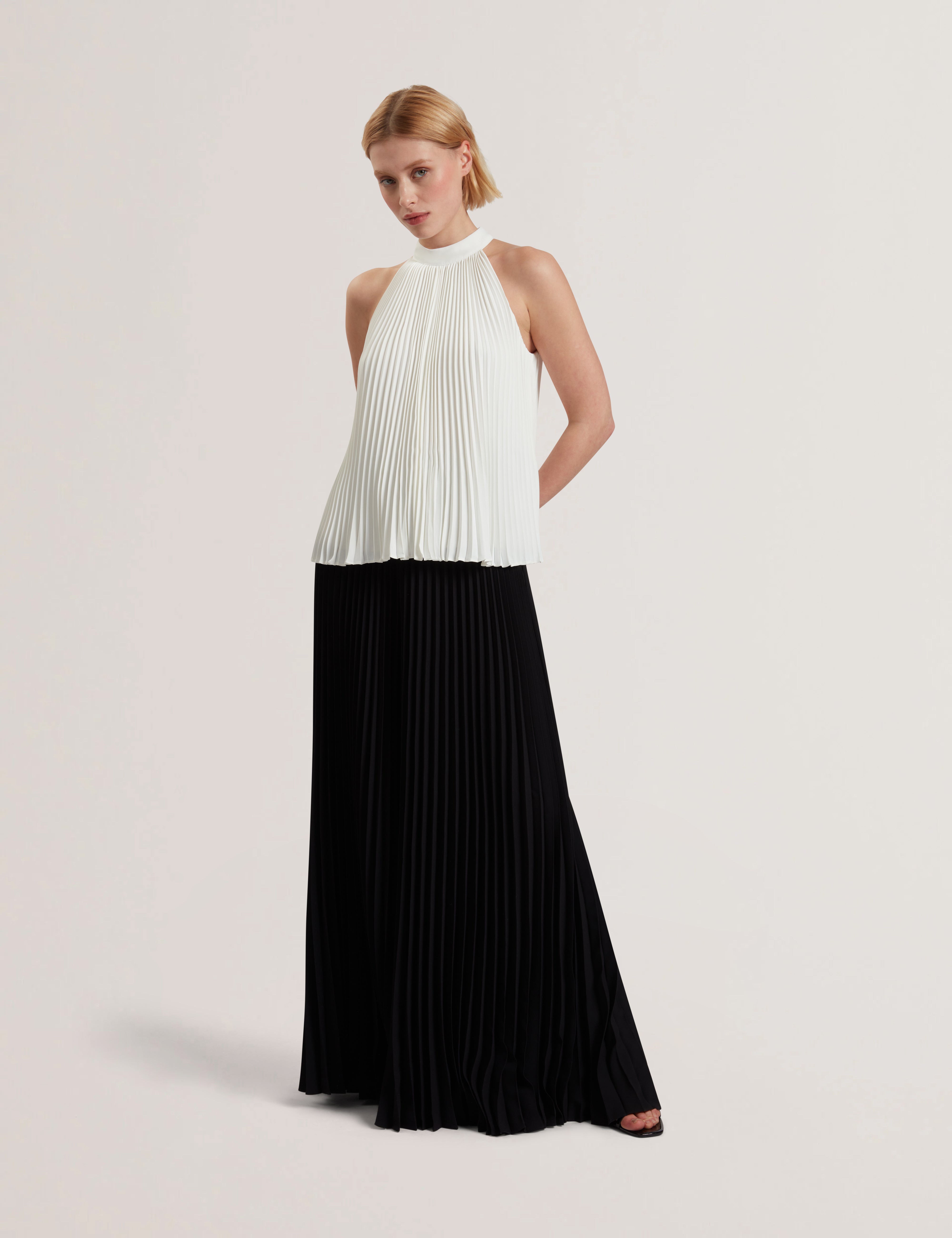 Jamaya Halter Neck Sleeveless Pleated Top Ivory
