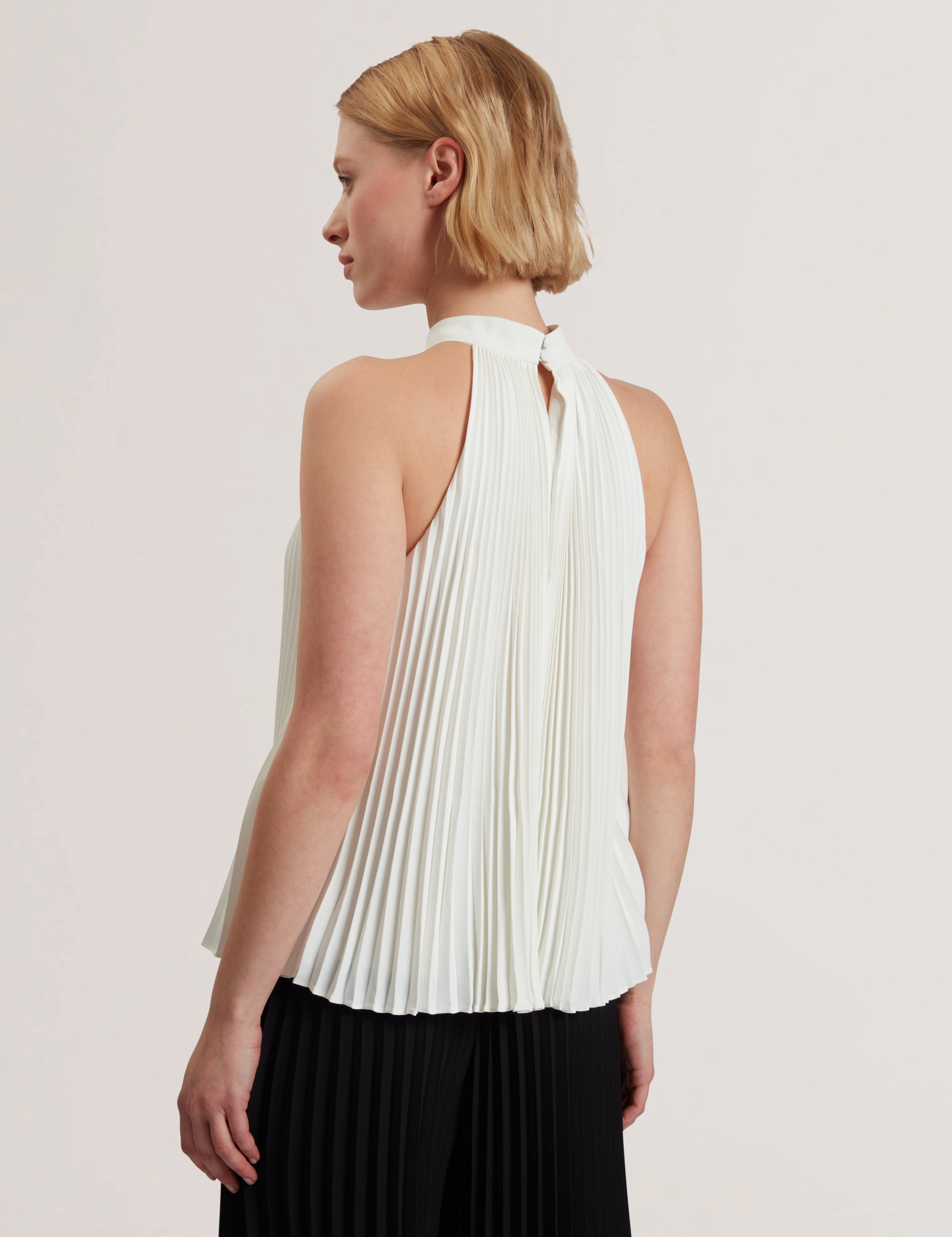 Jamaya Halter Neck Sleeveless Pleated Top Ivory