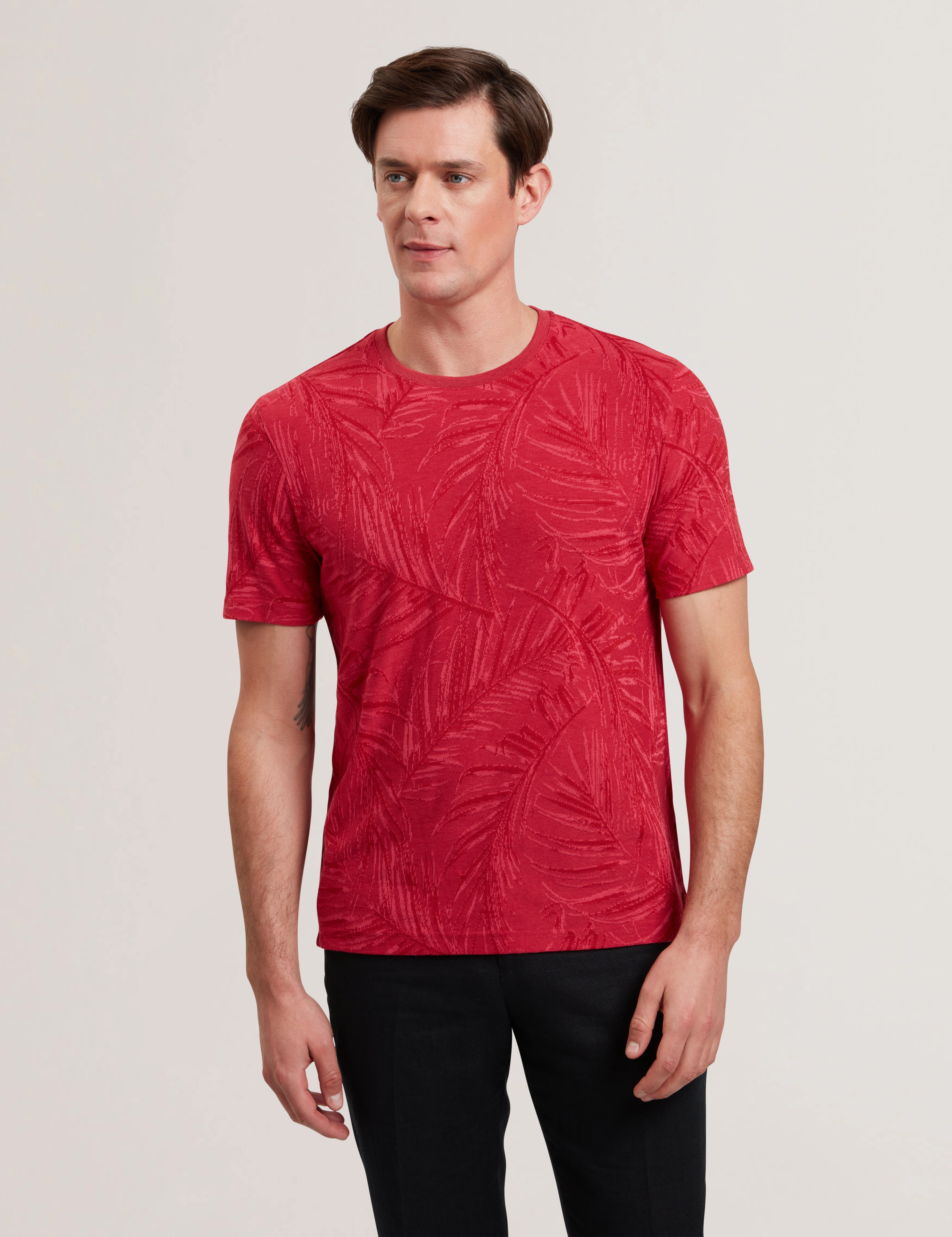 Jessper Short Sleeve Regular Leaf Print T-Shirt Fuchsia