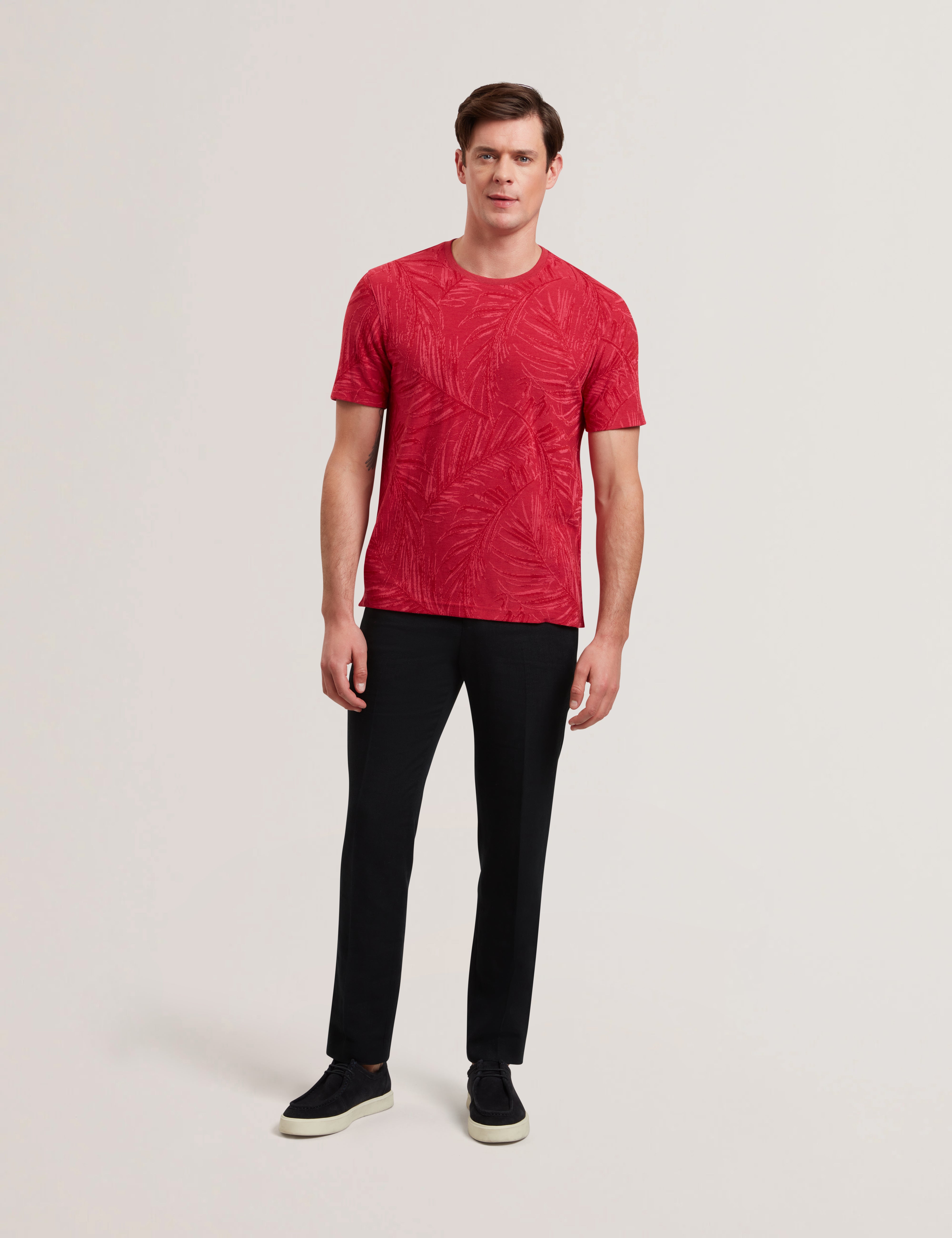 Jessper Short Sleeve Regular Leaf Print T-Shirt Fuchsia