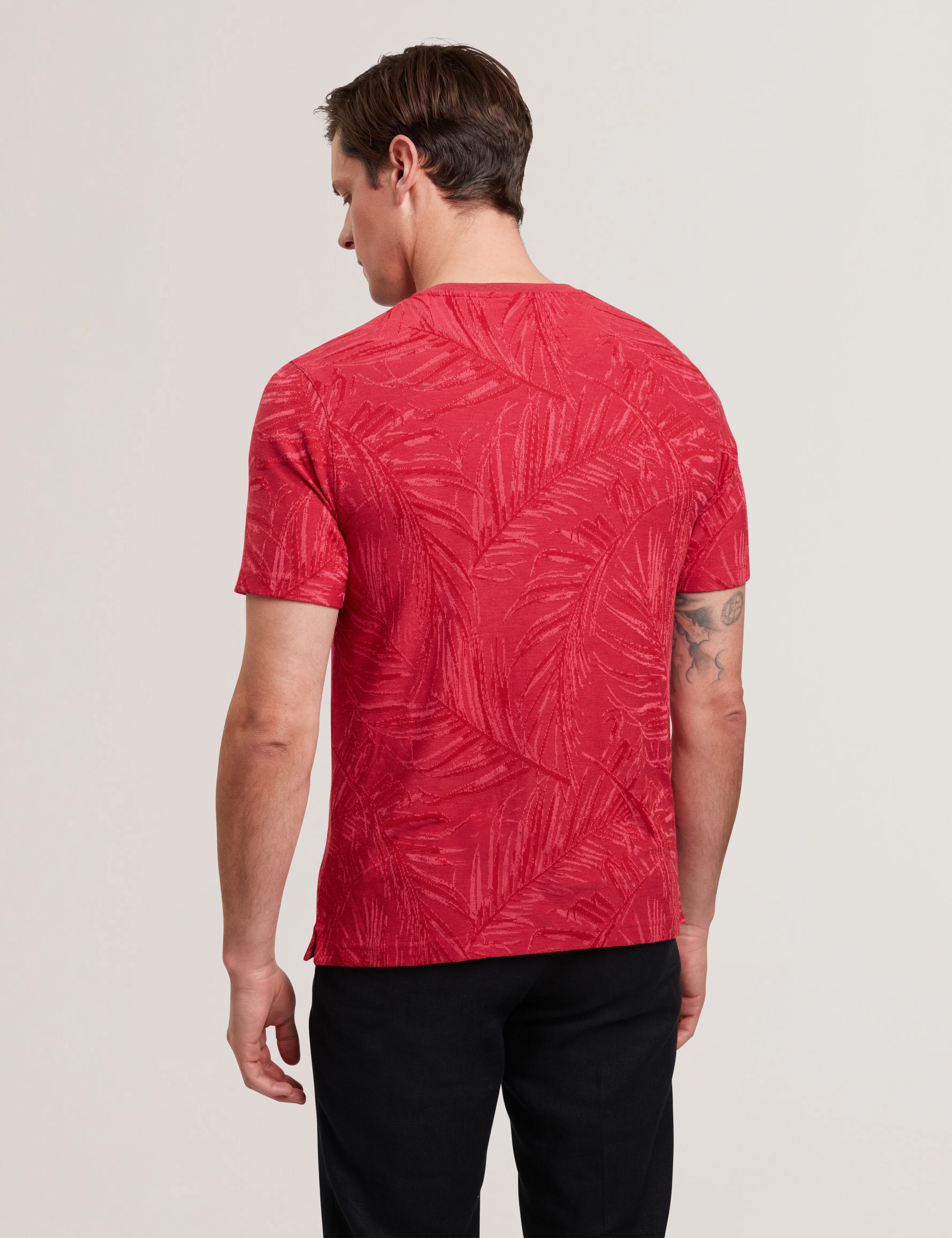 Jessper Short Sleeve Regular Leaf Print T-Shirt Fuchsia