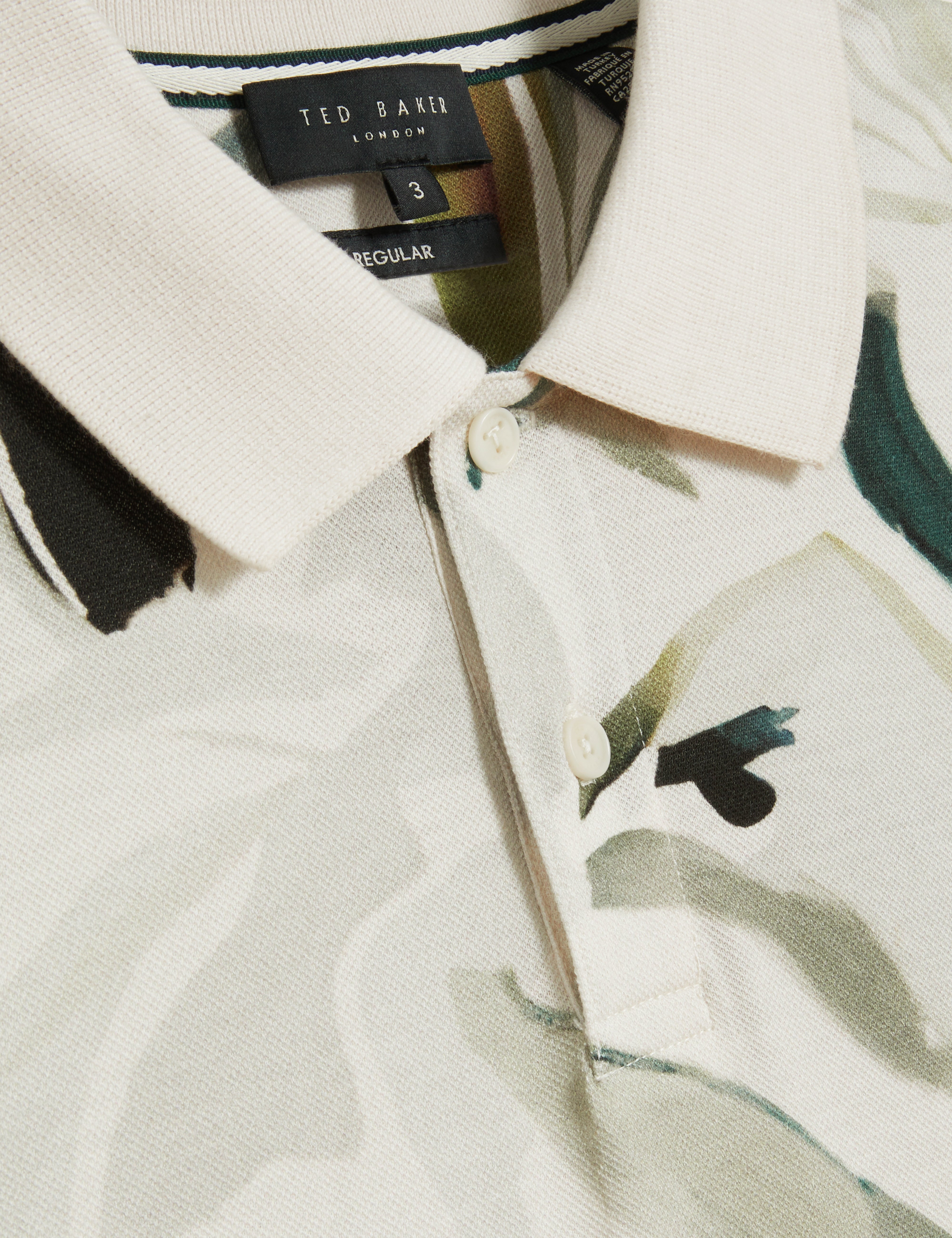 Kivem Short Sleeve Cotton Floral Print Polo Ecru