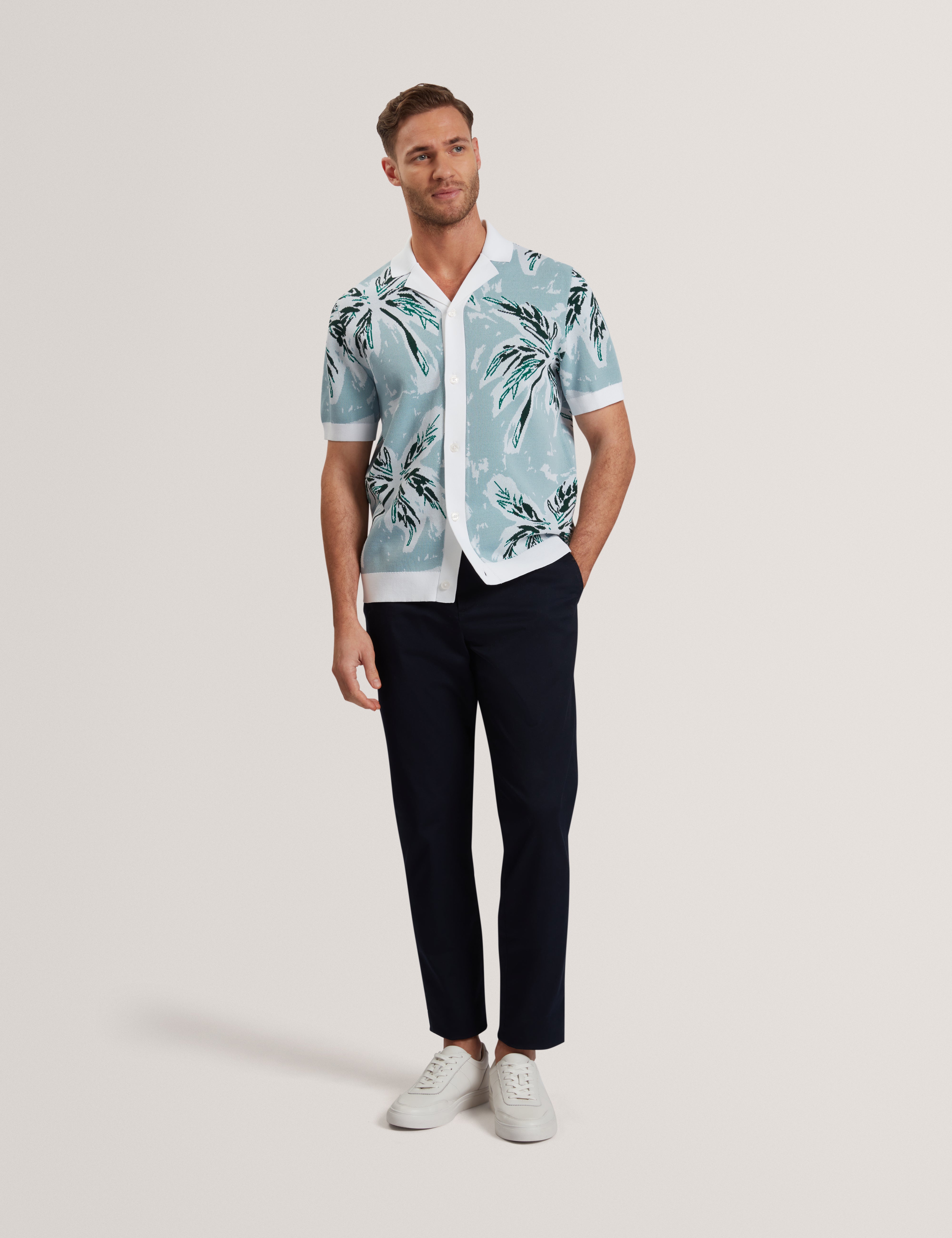 Kyes Short Sleeve Knitted Leaf Shirt Lt-Blue