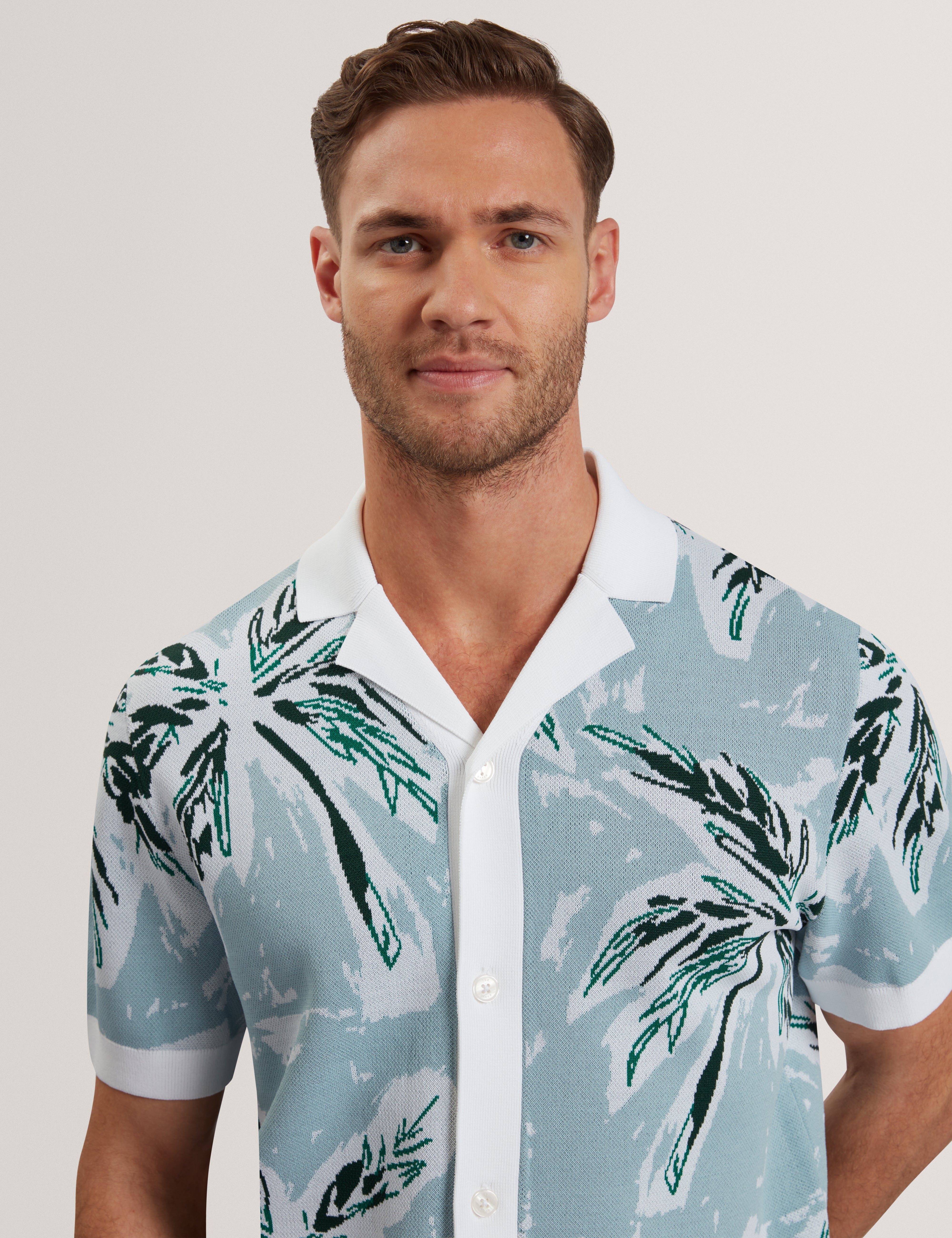 Kyes Short Sleeve Knitted Leaf Shirt Lt-Blue