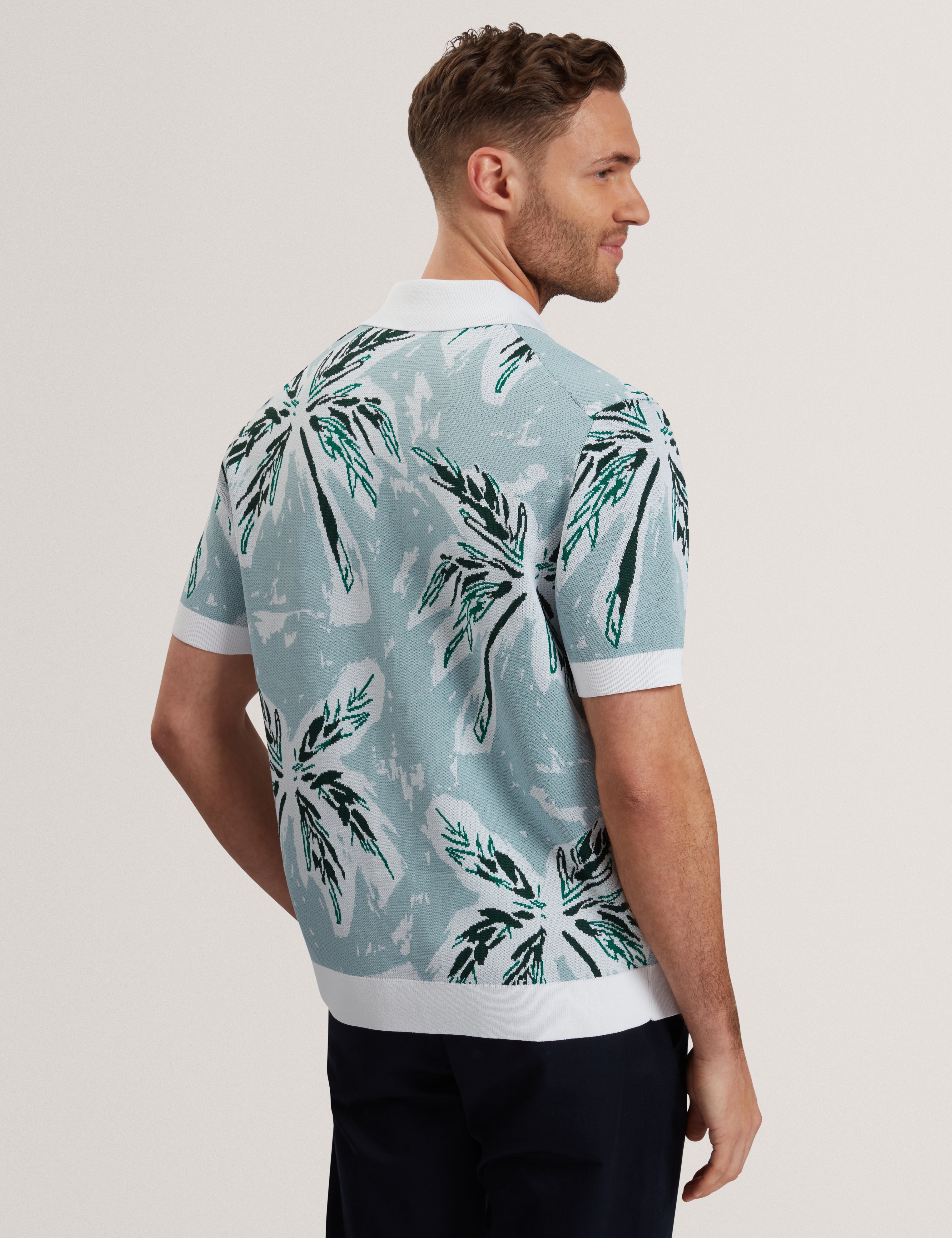 Kyes Short Sleeve Knitted Leaf Shirt Lt-Blue