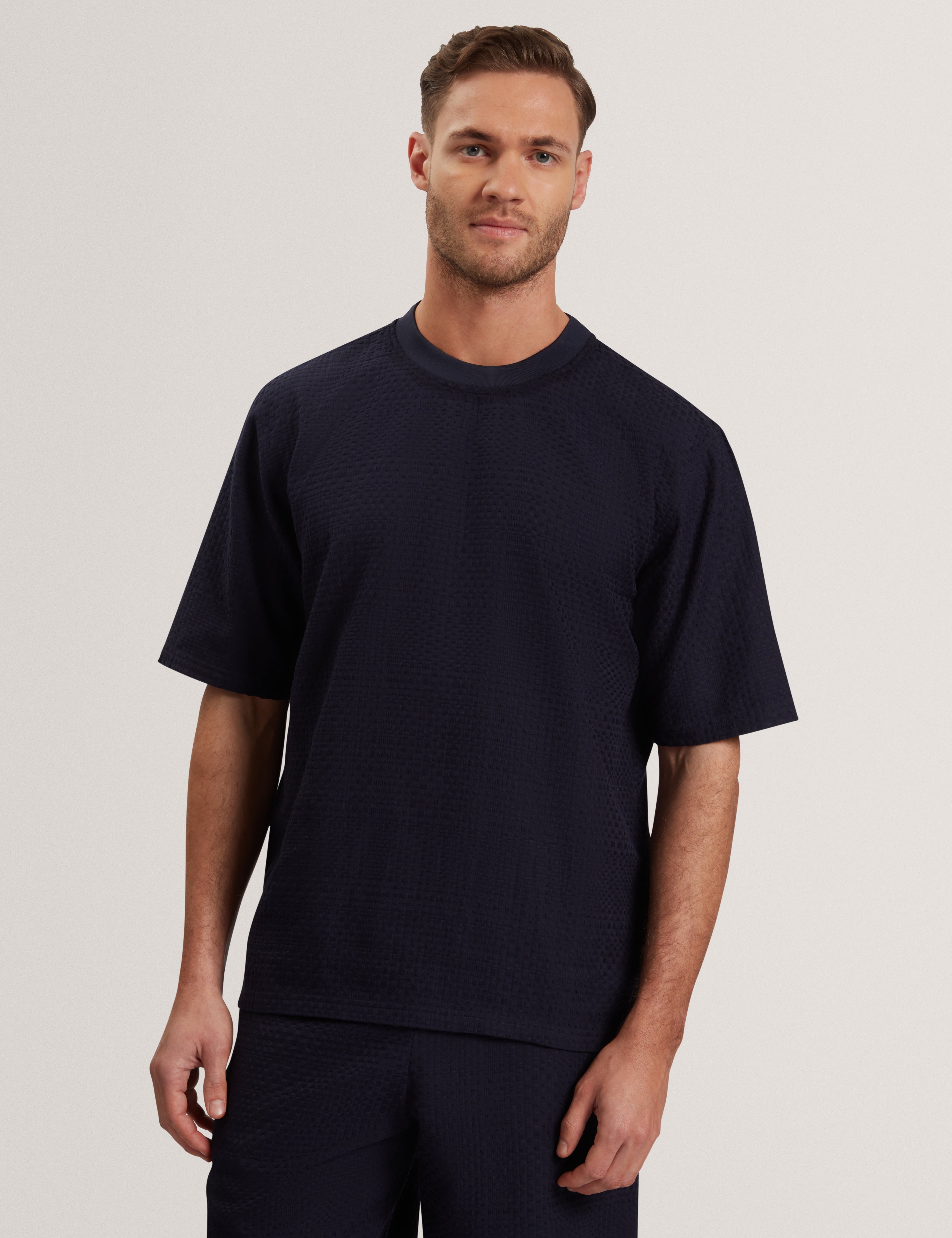 Kylars Short Sleeve Basket-Weave T-Shirt Navy