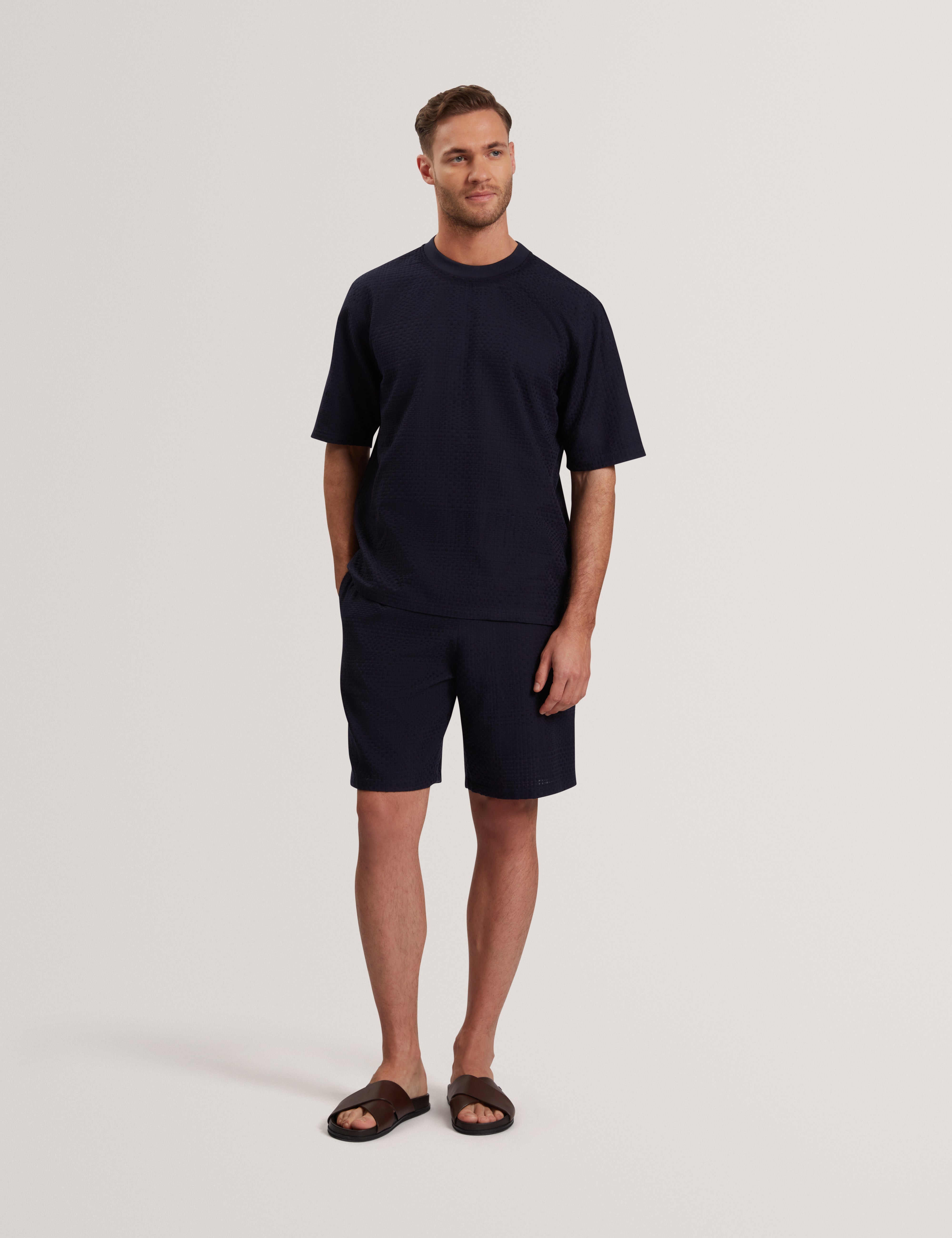 Kylars Short Sleeve Basket-Weave T-Shirt Navy