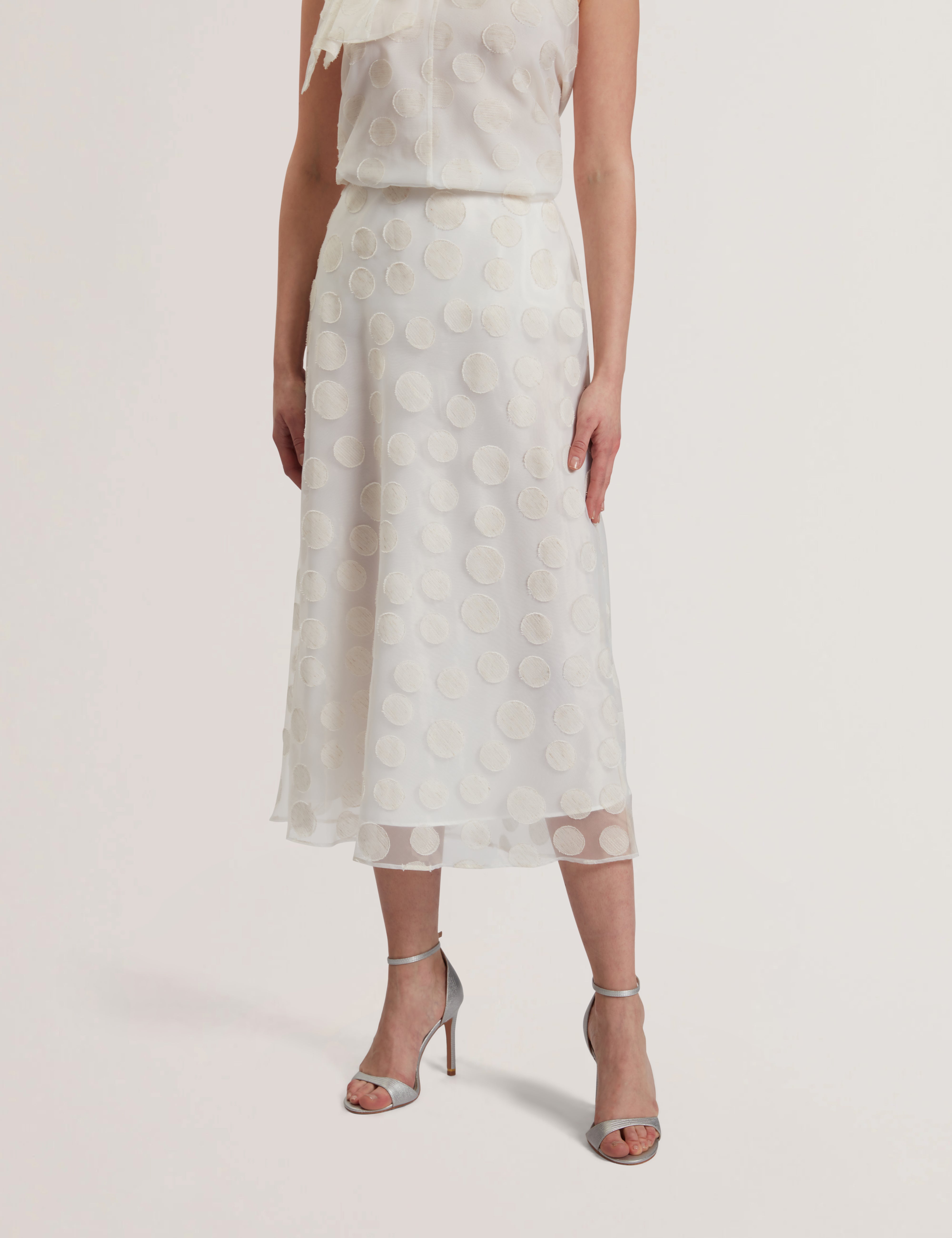 Laniata Sheer Spotty Detail Midi Skirt Ivory