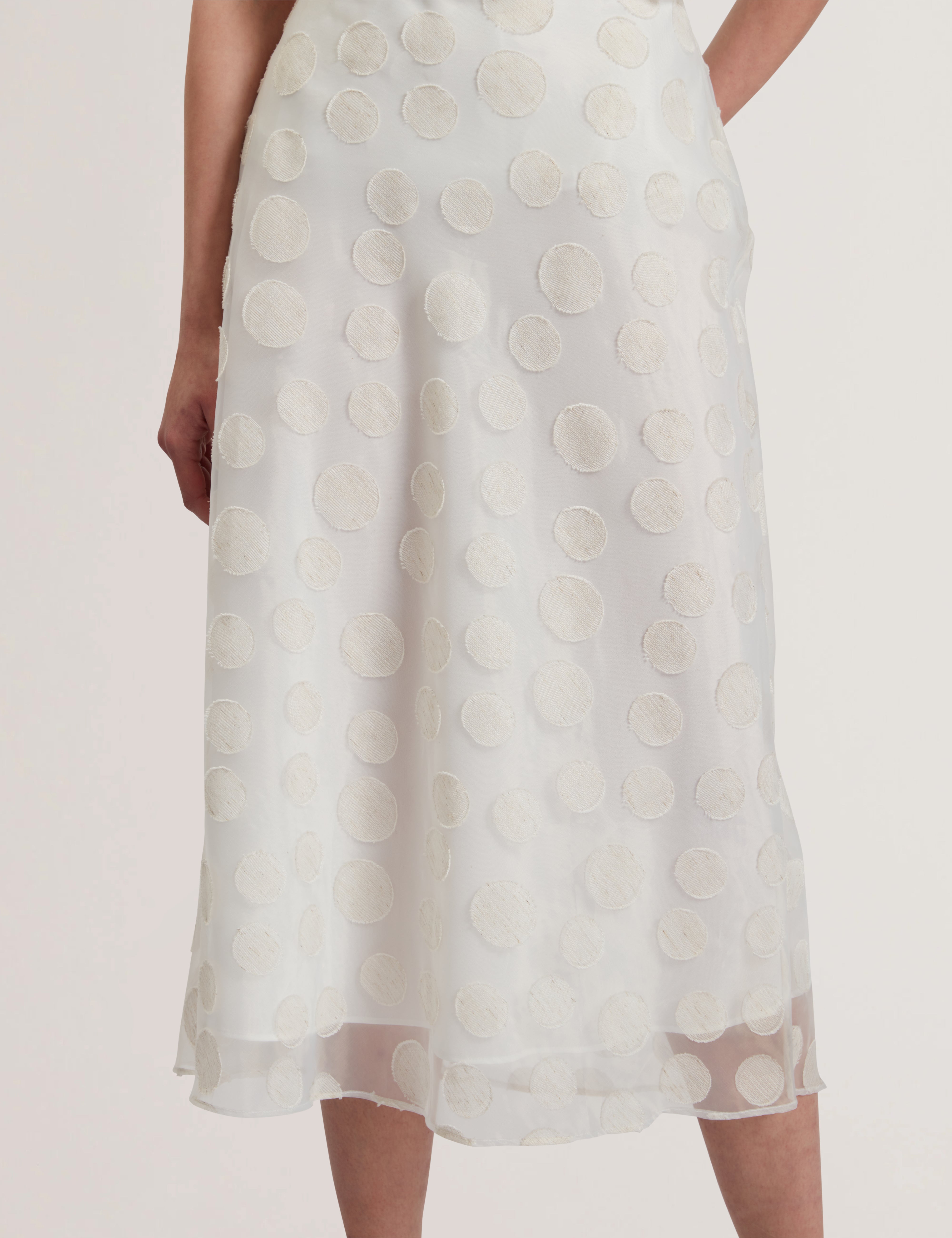 Laniata Sheer Spotty Detail Midi Skirt Ivory