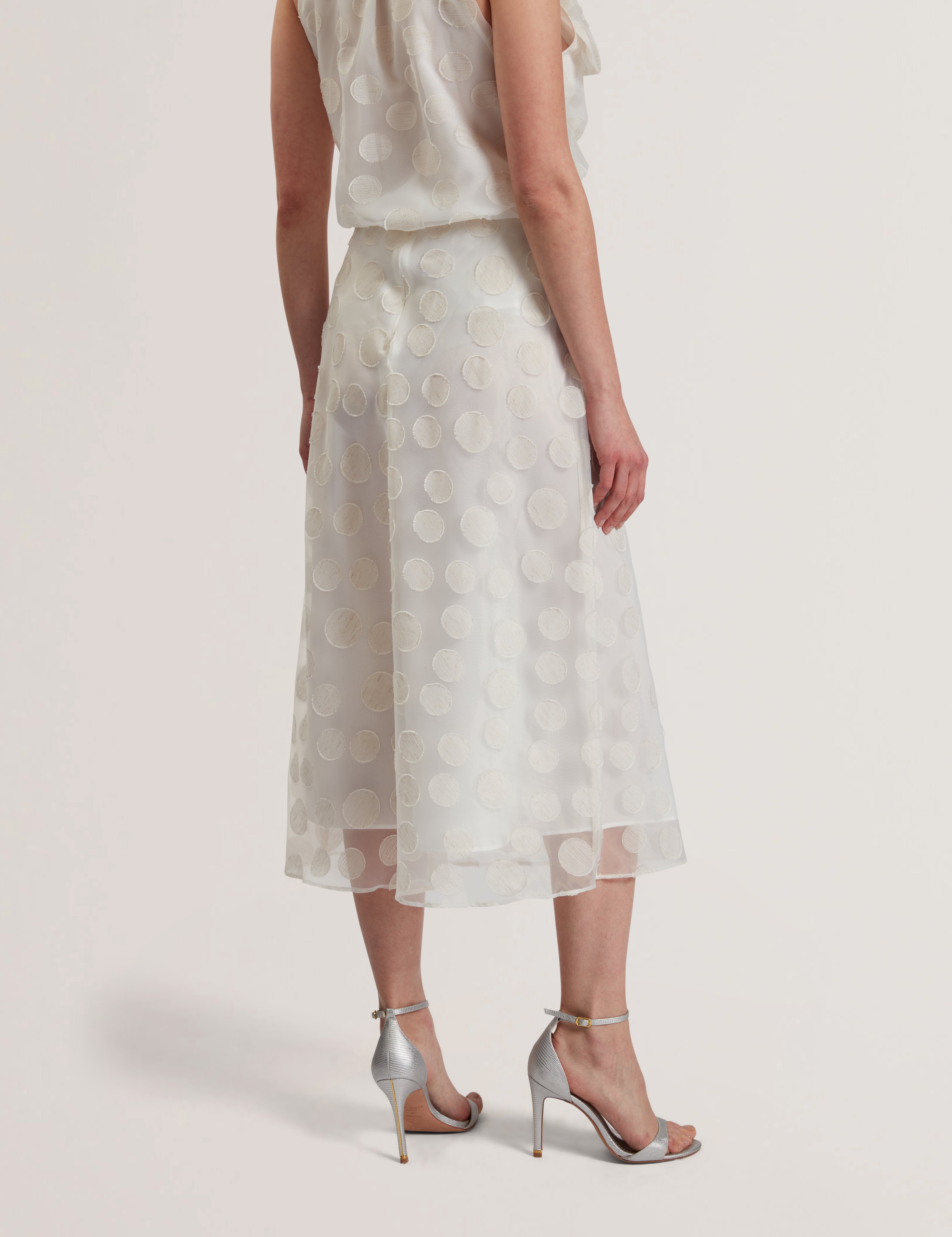 Laniata Sheer Spotty Detail Midi Skirt Ivory