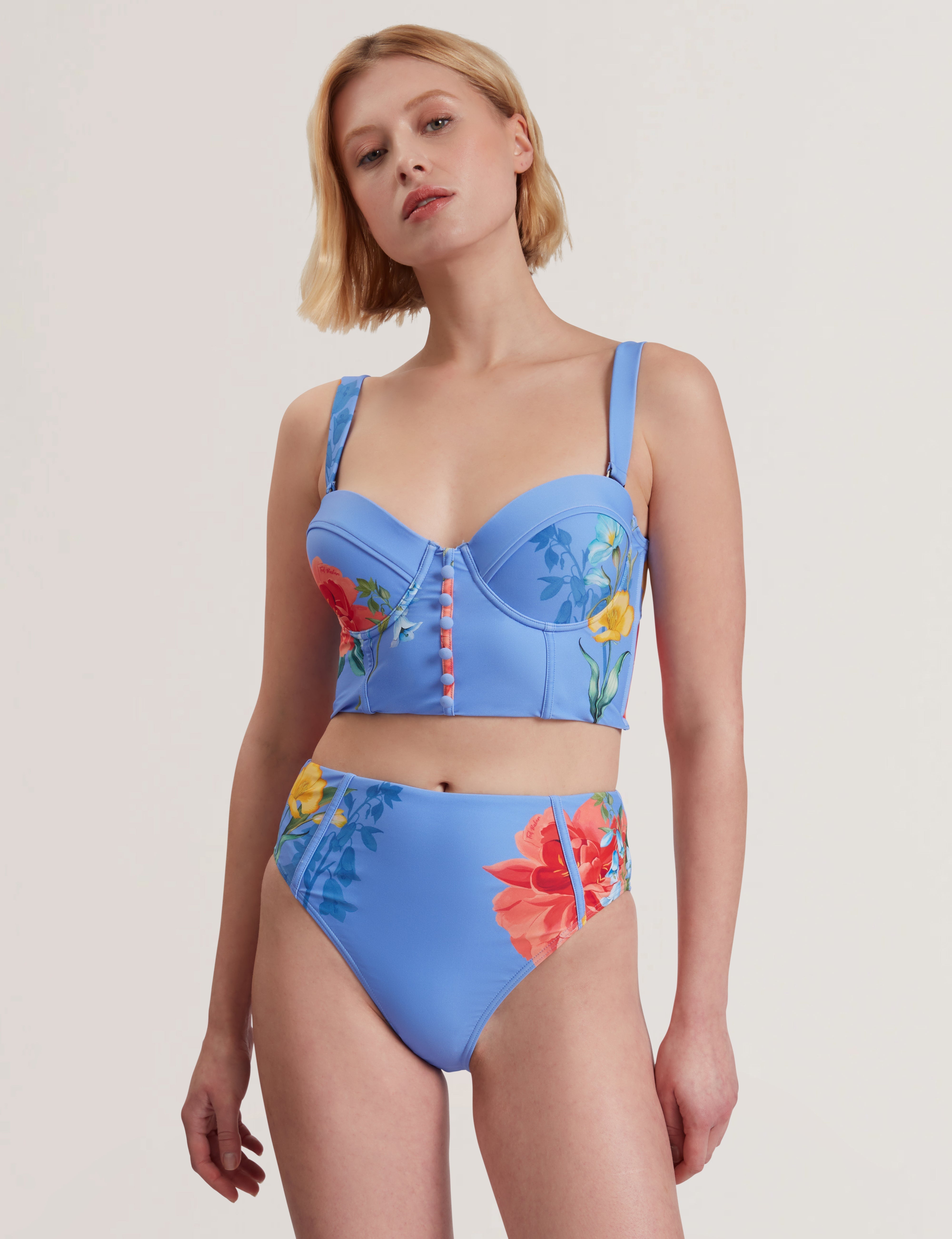 Lorriee Floral Printed High Waisted Bikini Brt-Blue
