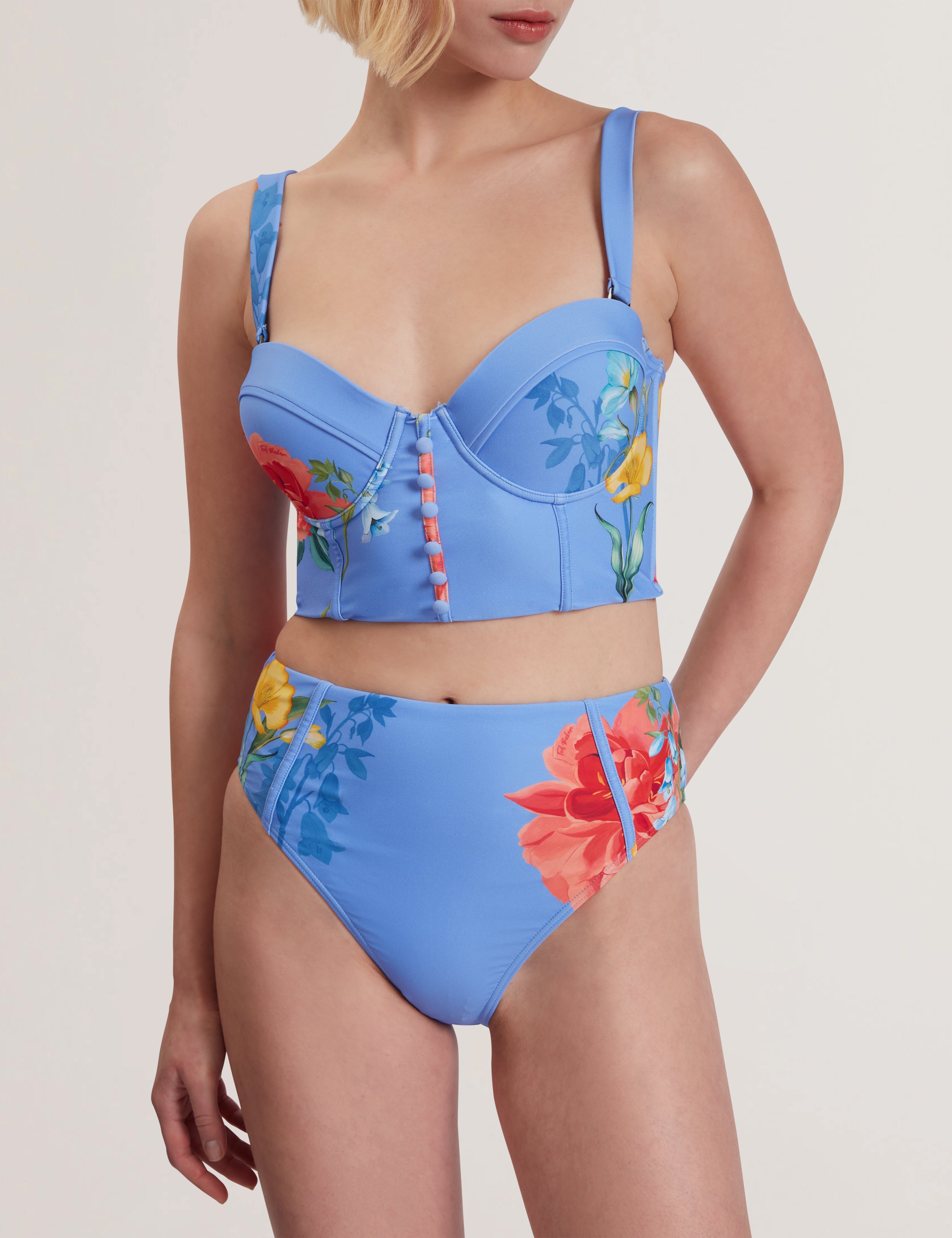 Lorriee Floral Printed High Waisted Bikini Brt-Blue