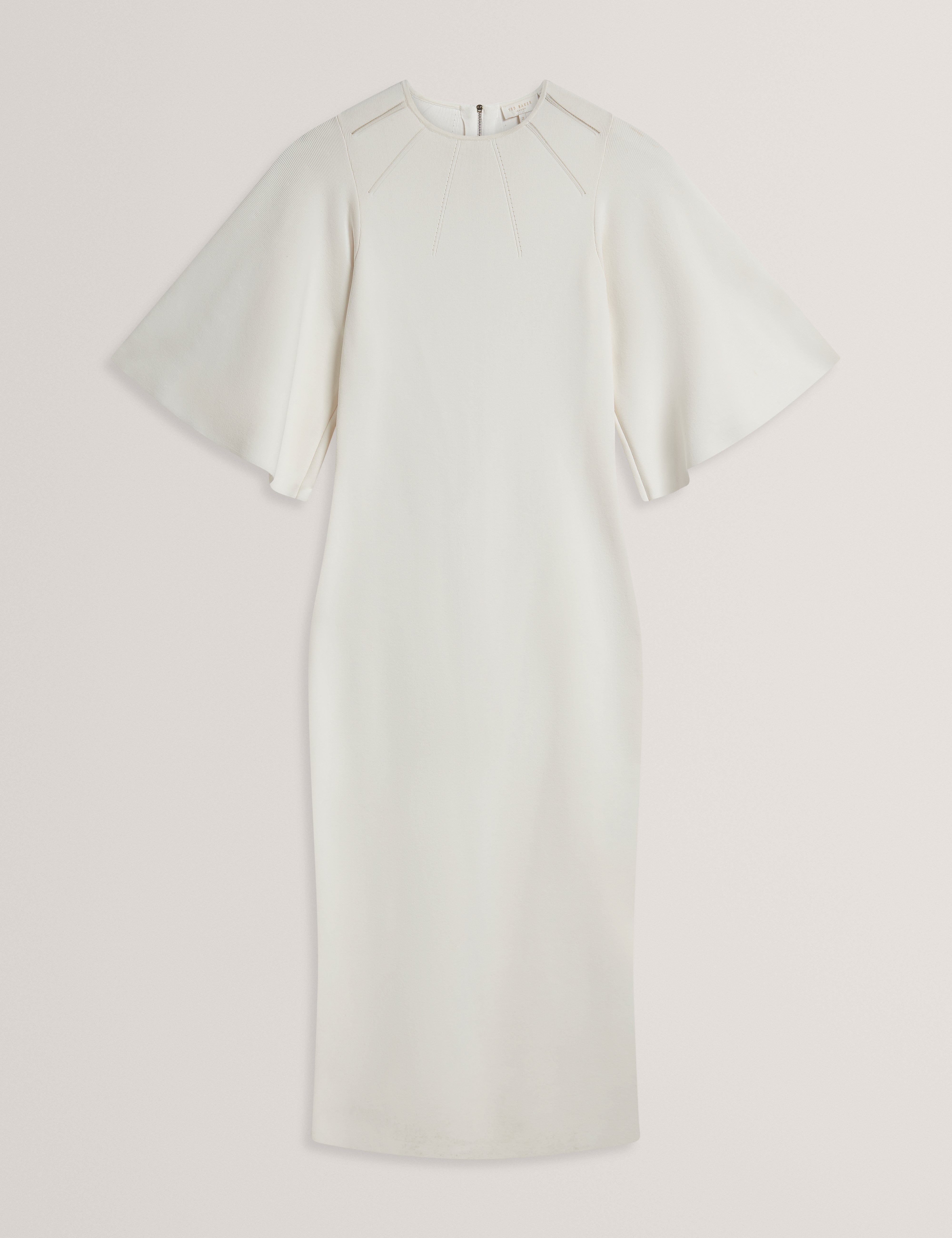 Lounia Fluted Sleeve Knitted Bodycon Midi Dres Ivory