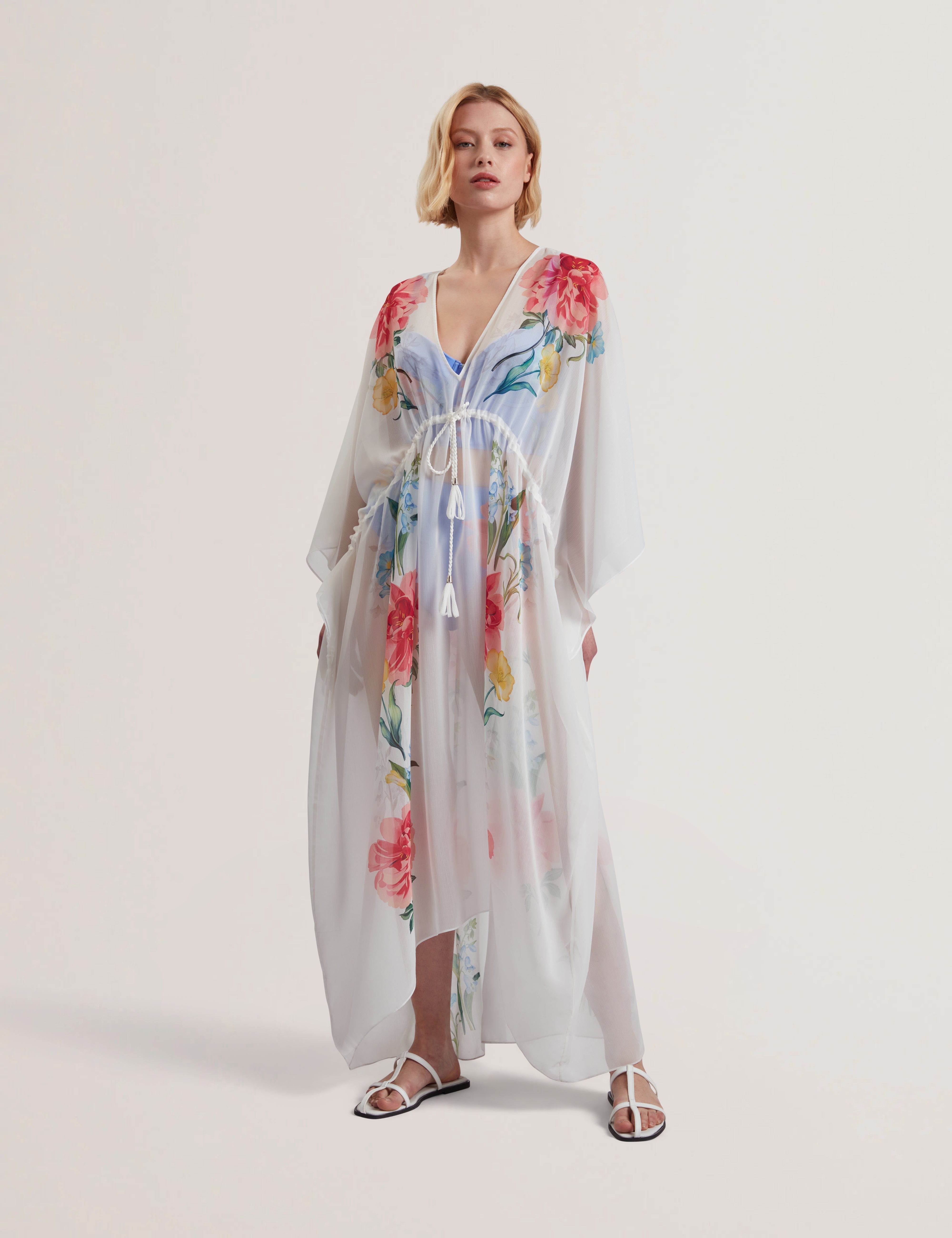 Luusaa Plunge Floral Printed Maxi Cover Up White