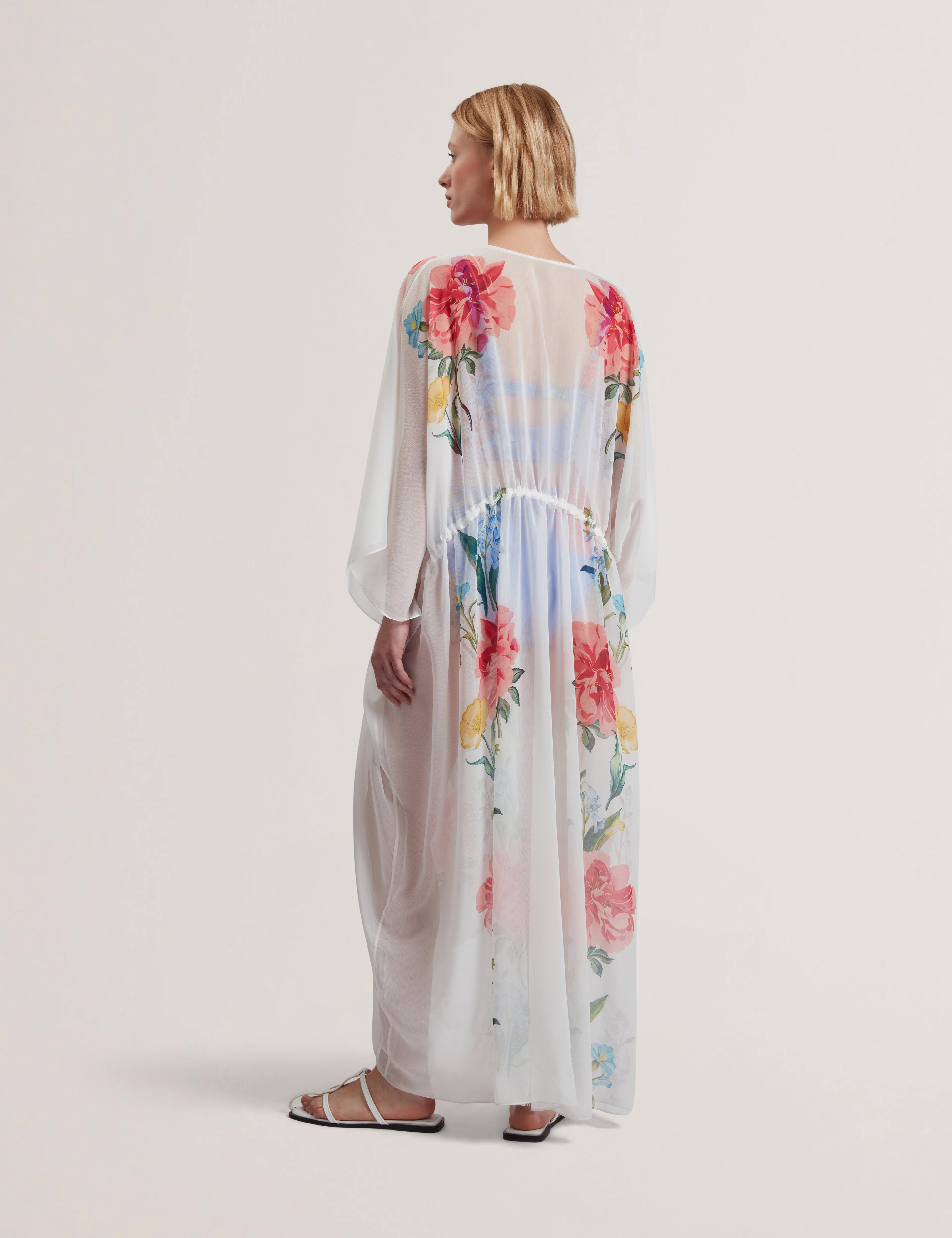 Luusaa Plunge Floral Printed Maxi Cover Up White