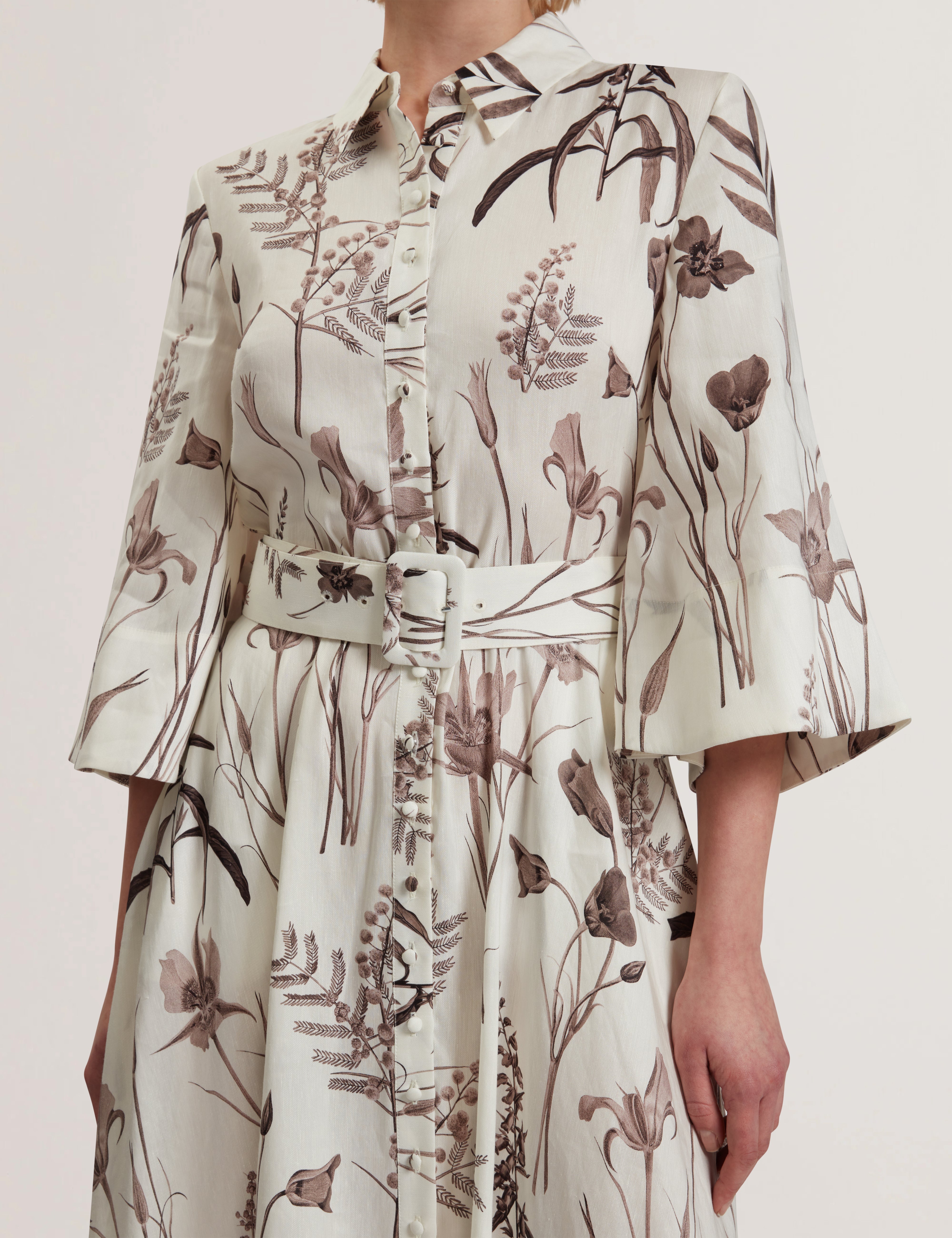 Luwisa Linen Silk Pleated Midi Dress Ivory