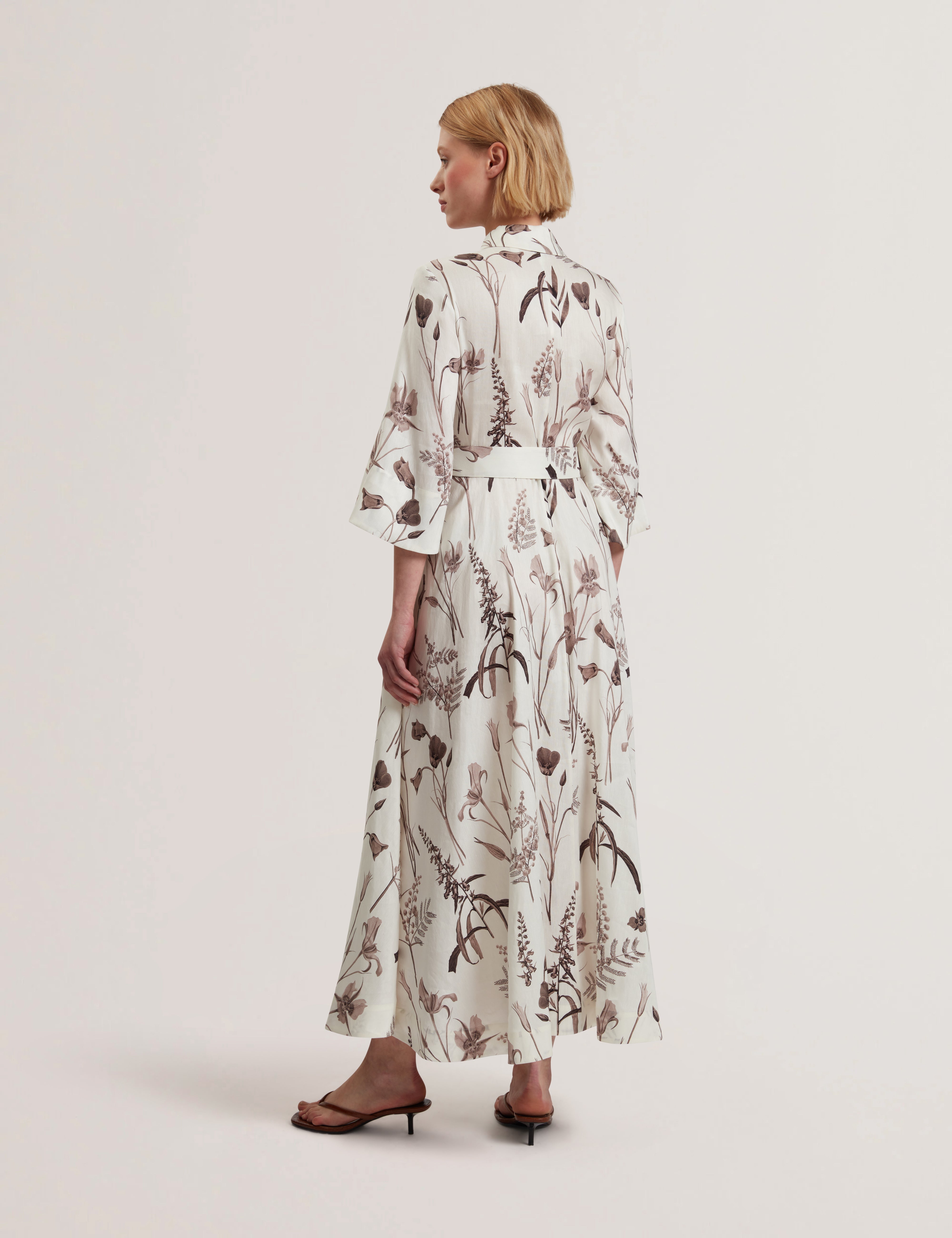 Luwisa Linen Silk Pleated Midi Dress Ivory