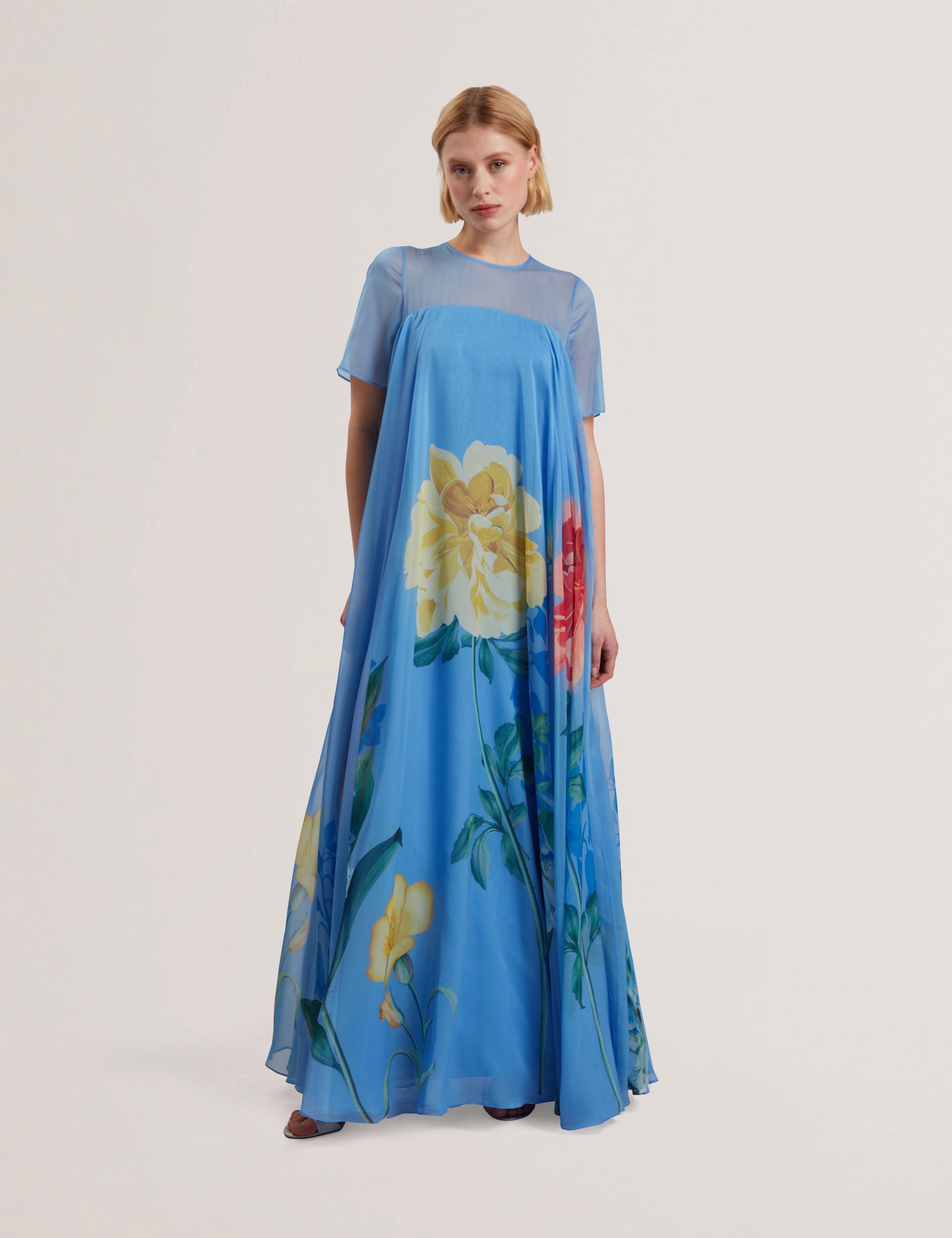 Malrie Cap Sleeve Volume Maxi Dress Mid-Blue