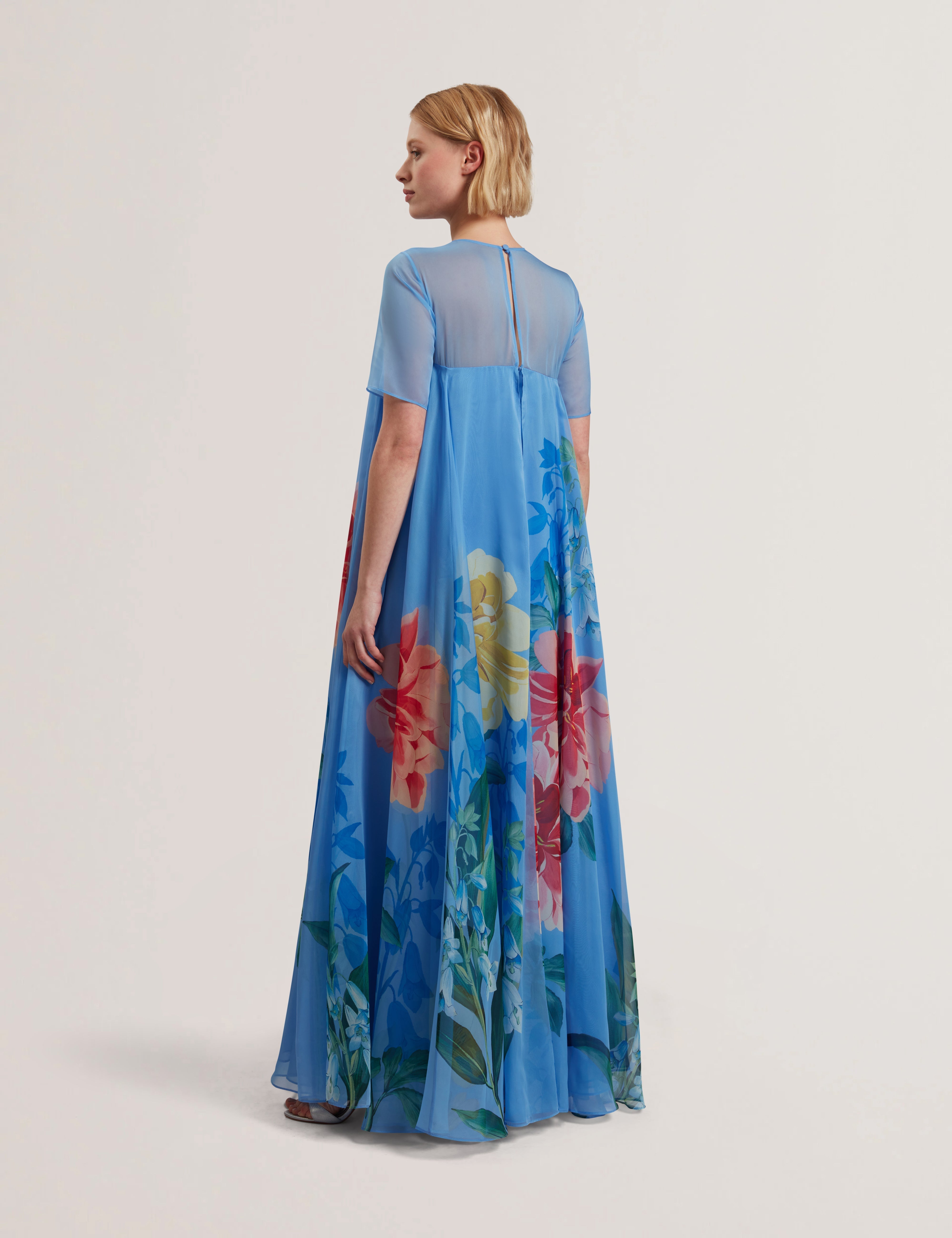 Malrie Cap Sleeve Volume Maxi Dress Mid-Blue