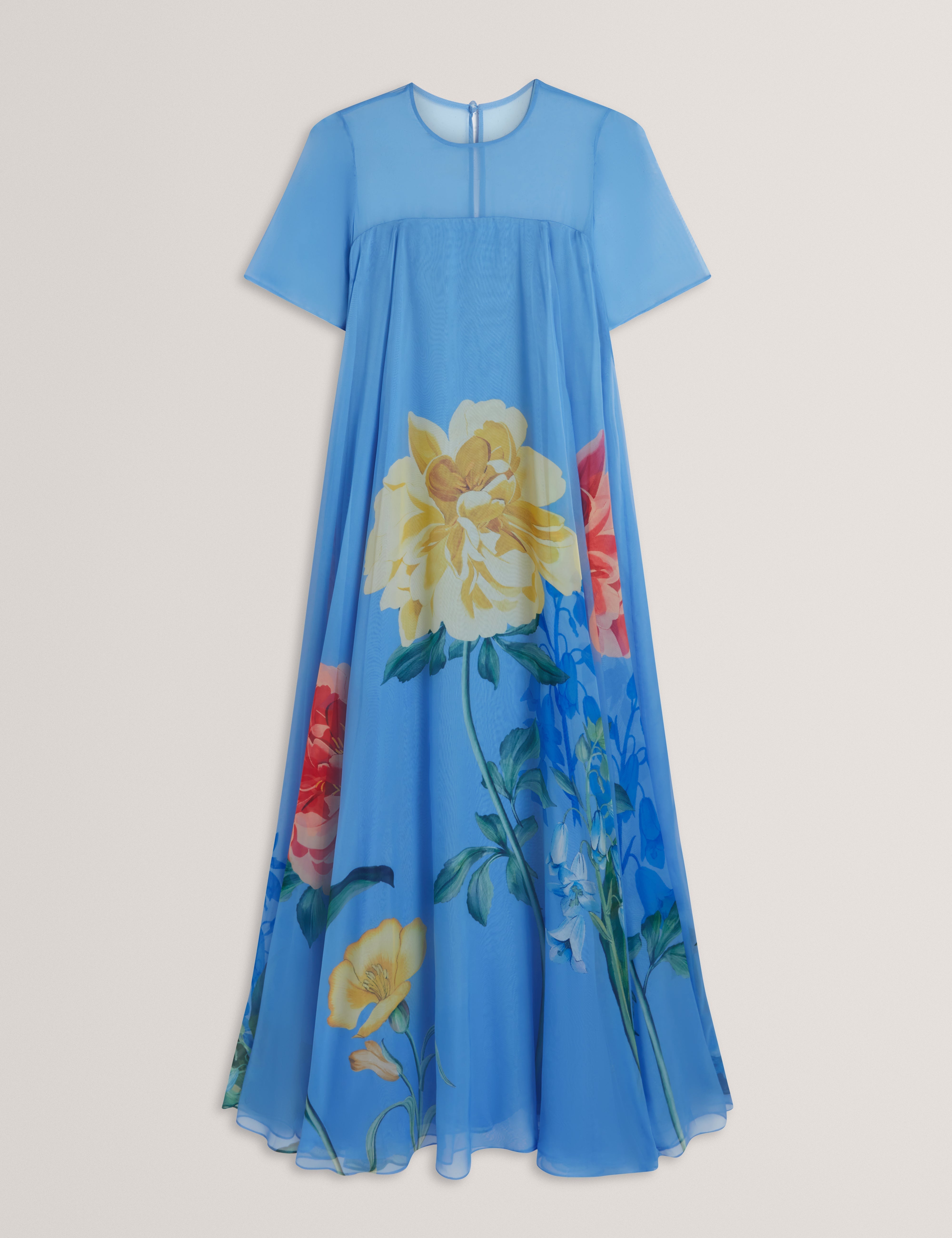 Malrie Cap Sleeve Volume Maxi Dress Mid-Blue