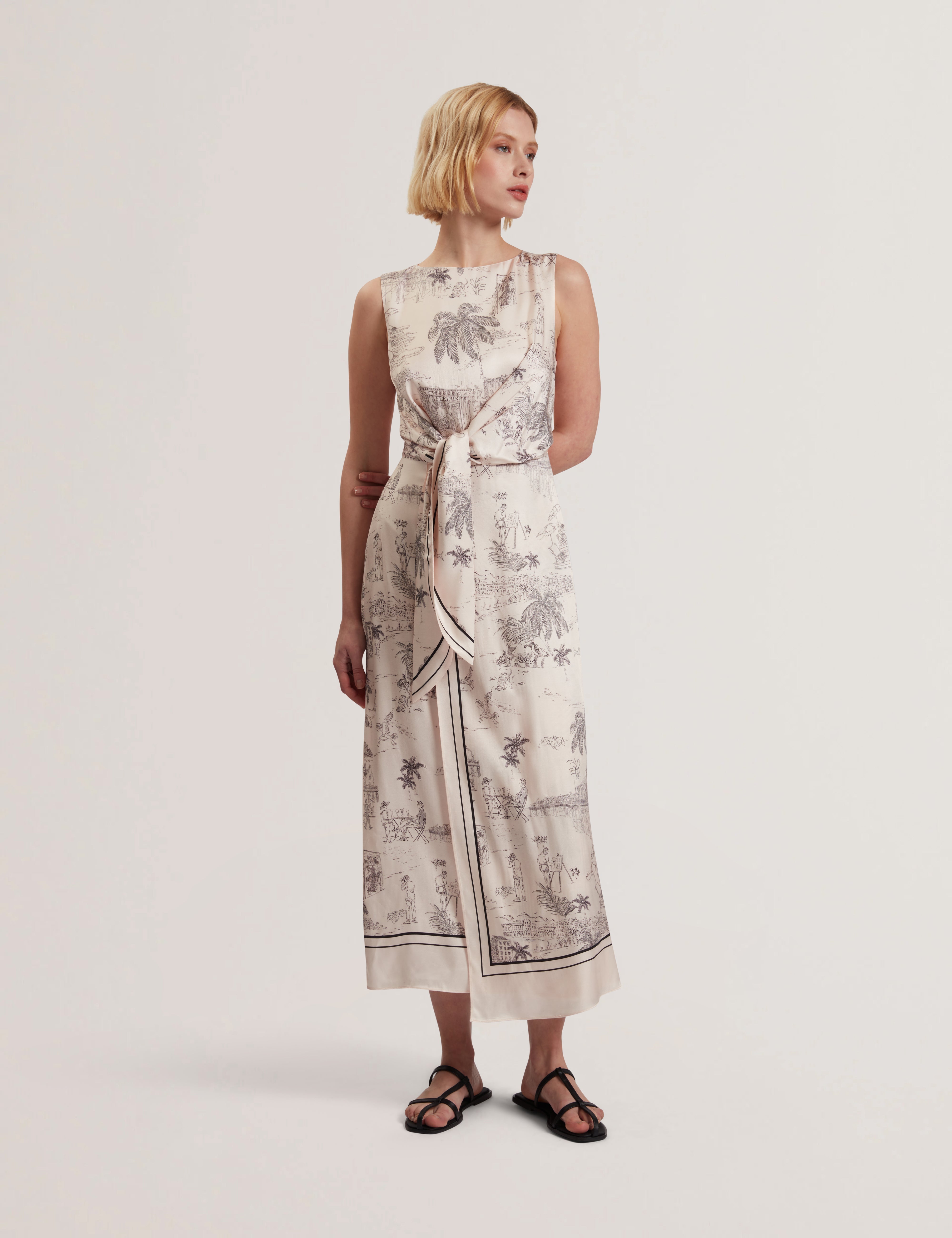 Marrona Knot Detail Wrap Over Midi Dress Nude-Pink