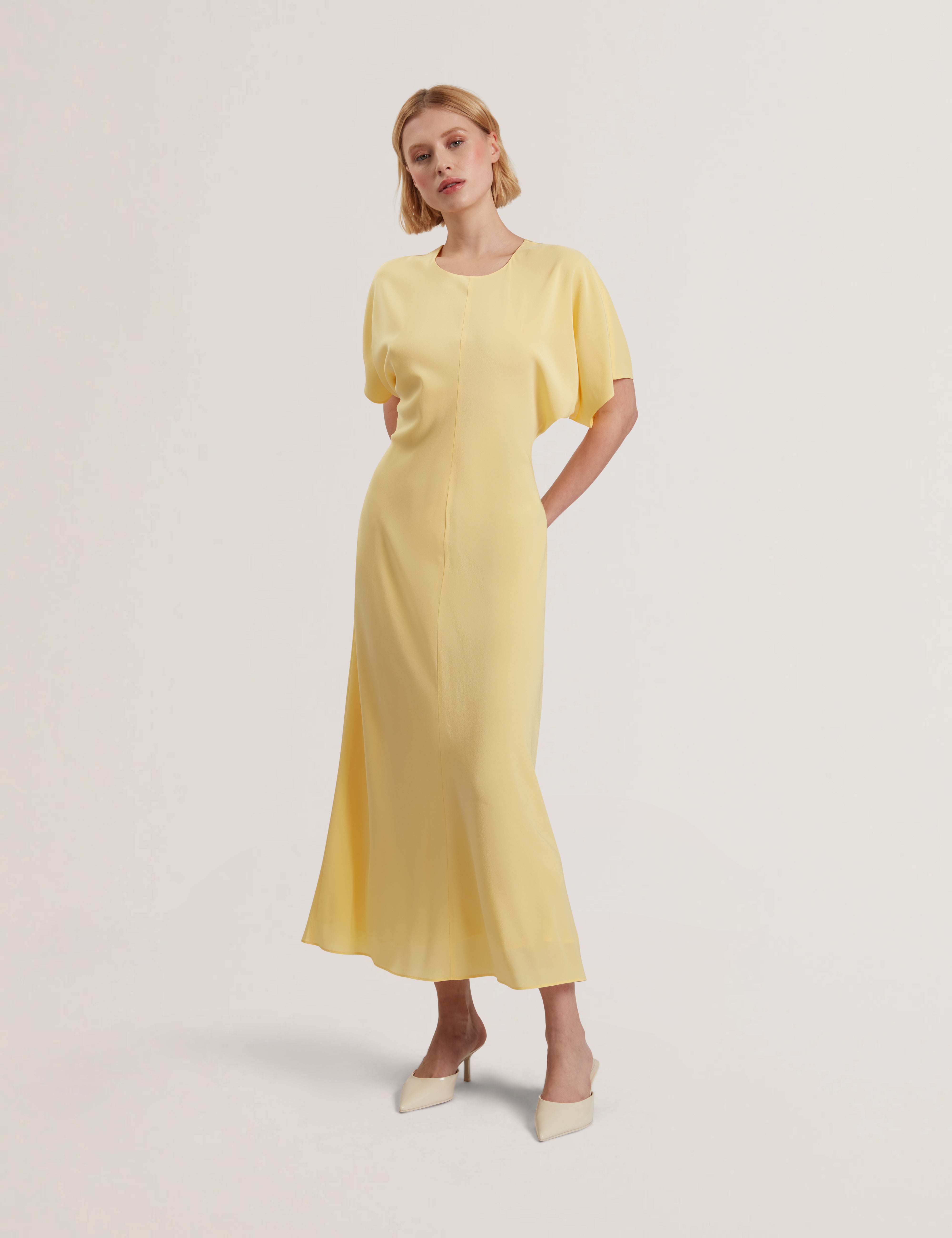 Maylei Slouch Sleeve Waisted Column Dress Lt-Yellow