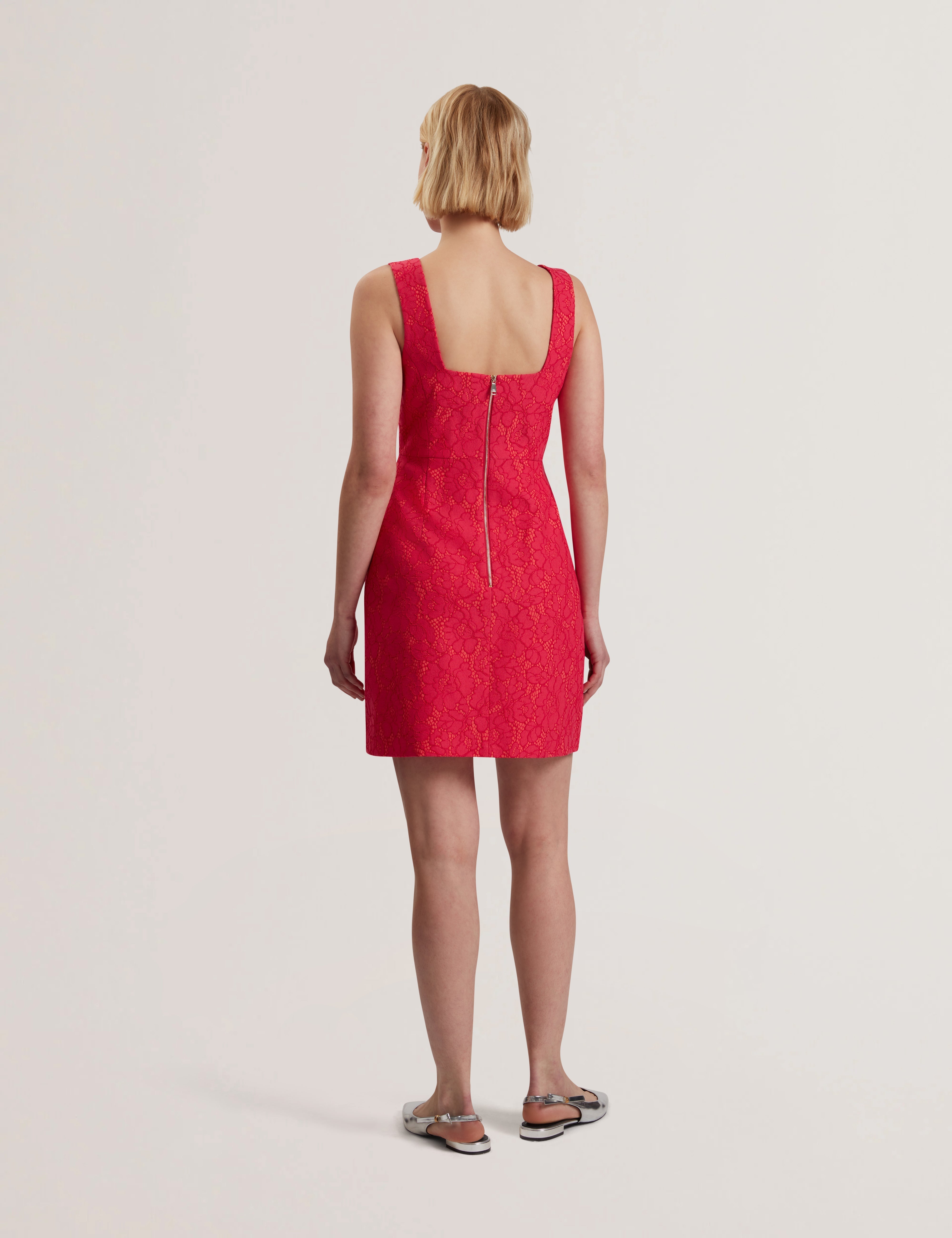 Meriod Bonded Lace Mini Dress With Slit Fuchsia
