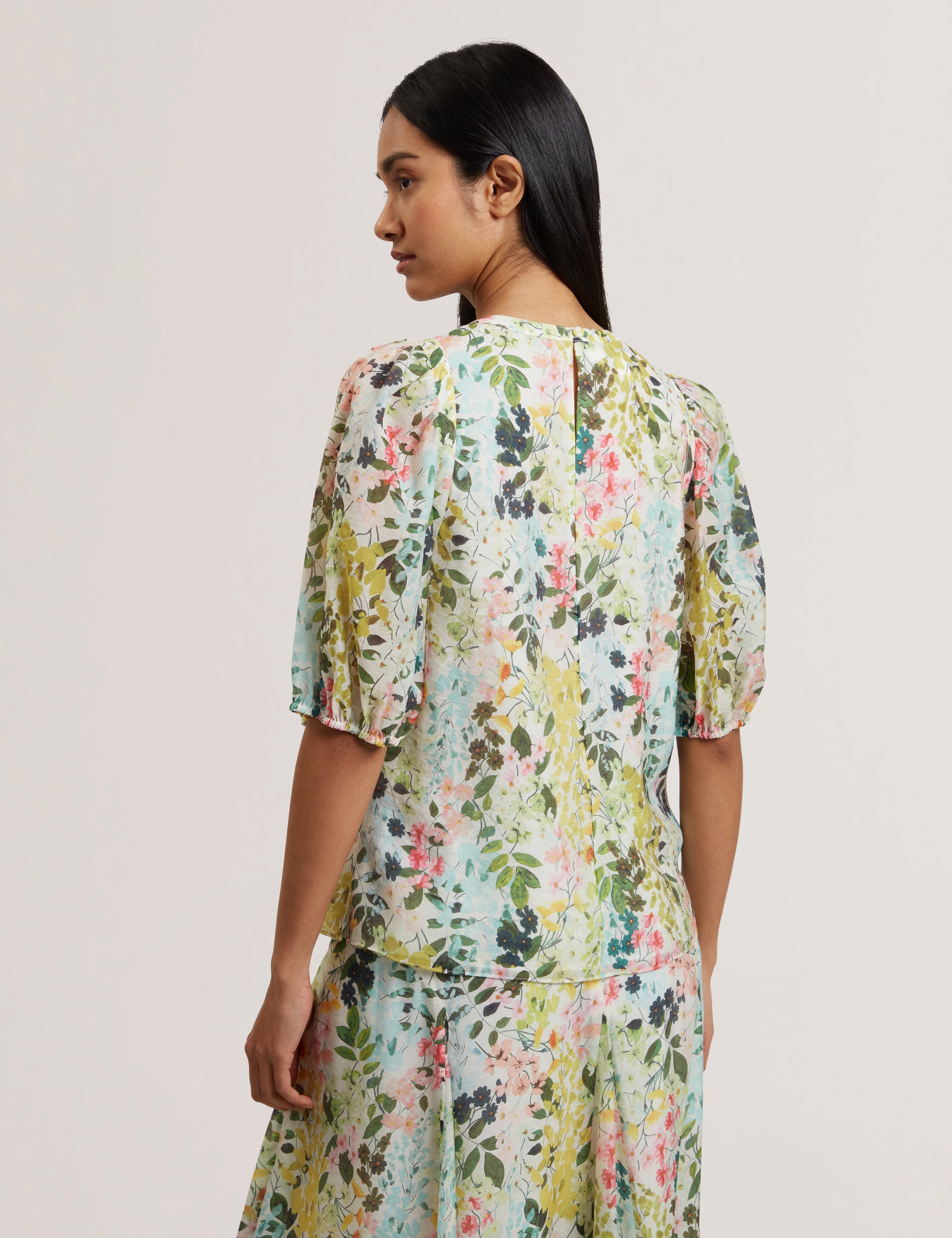 Micha Puff Sleeve Binding Detail Blouse Ivory