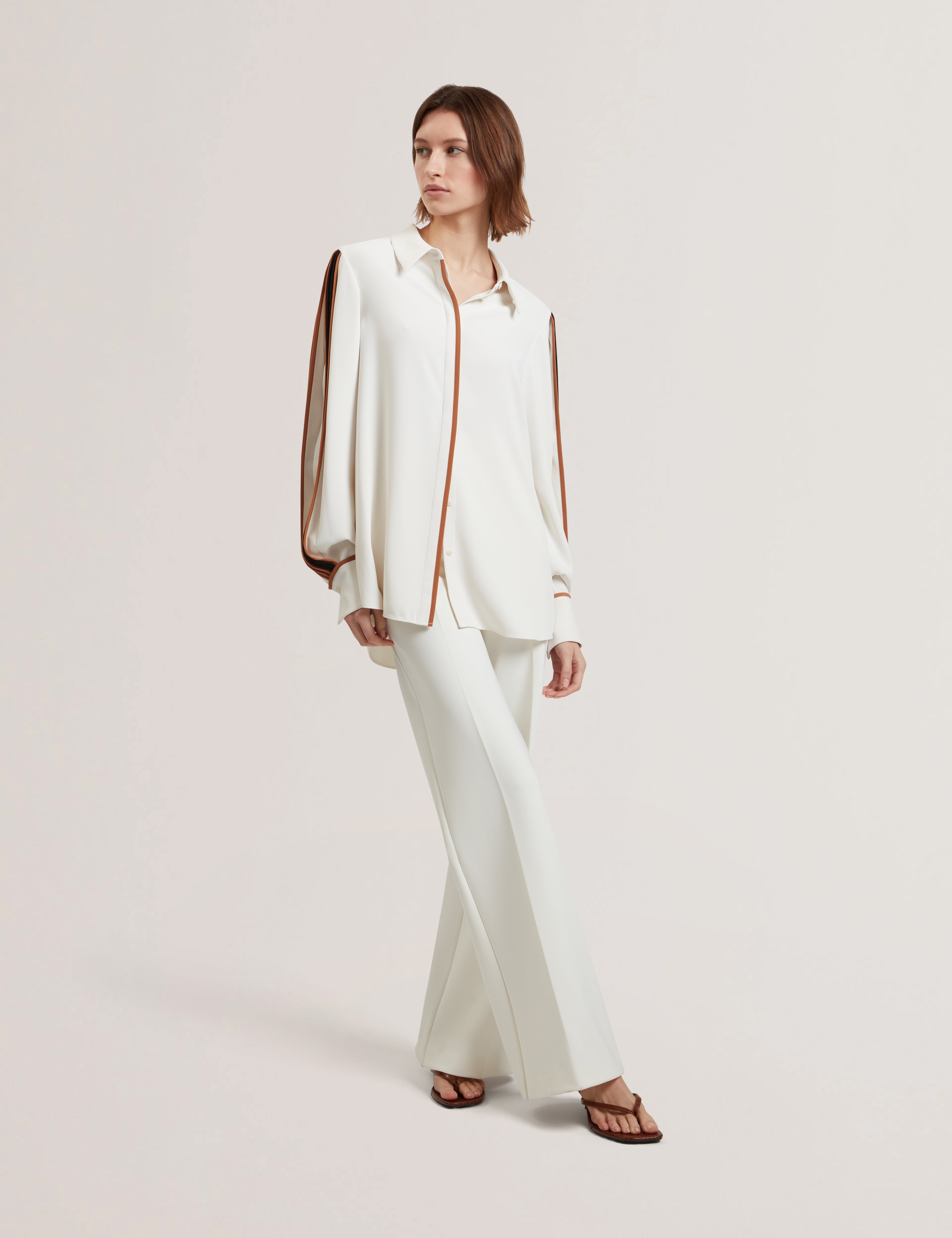 Miriti Piping Detail Long Sleeve Shirt Ivory