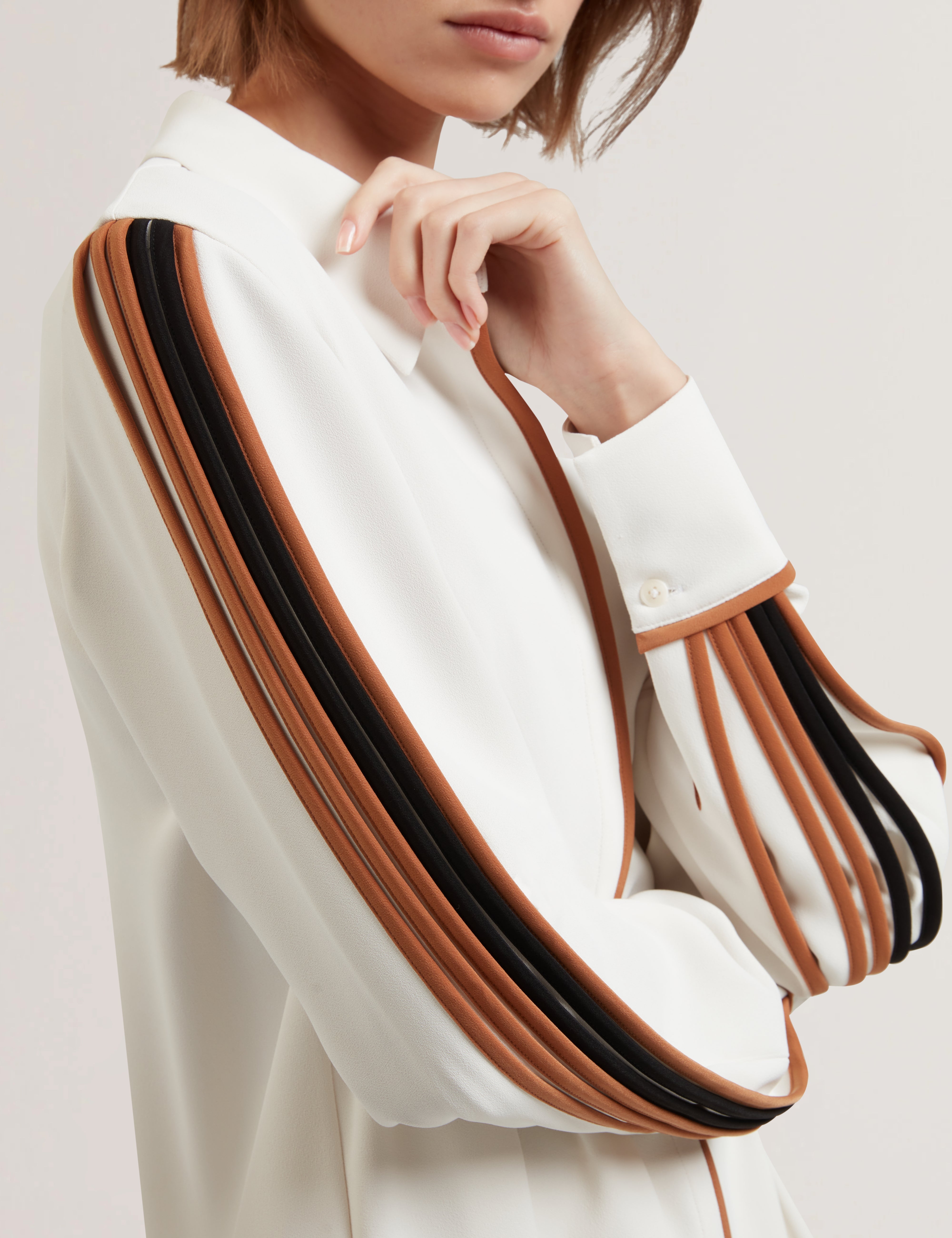 Miriti Piping Detail Long Sleeve Shirt Ivory